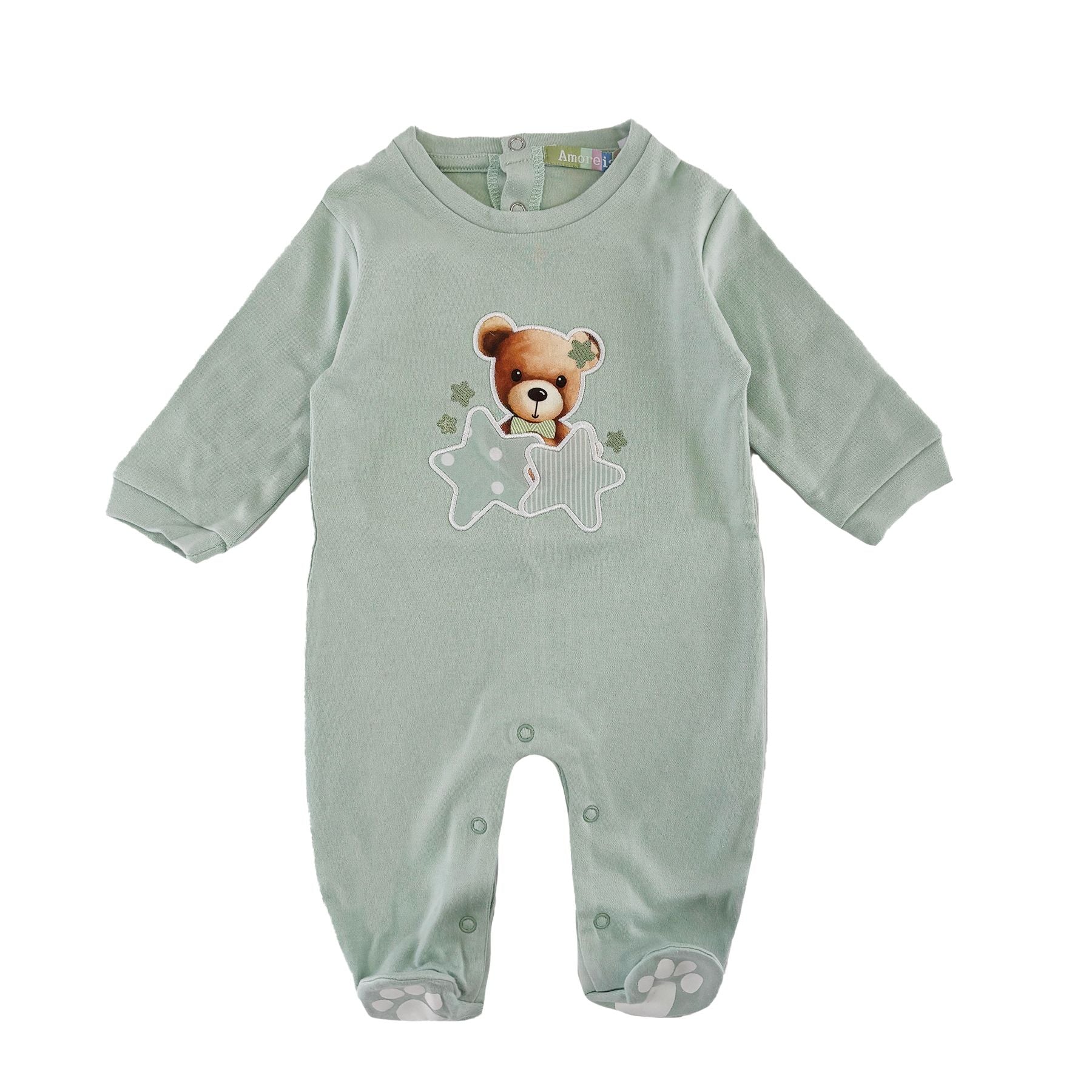 Amore is me Crew Neck Romper with Star Teddy Embroidery