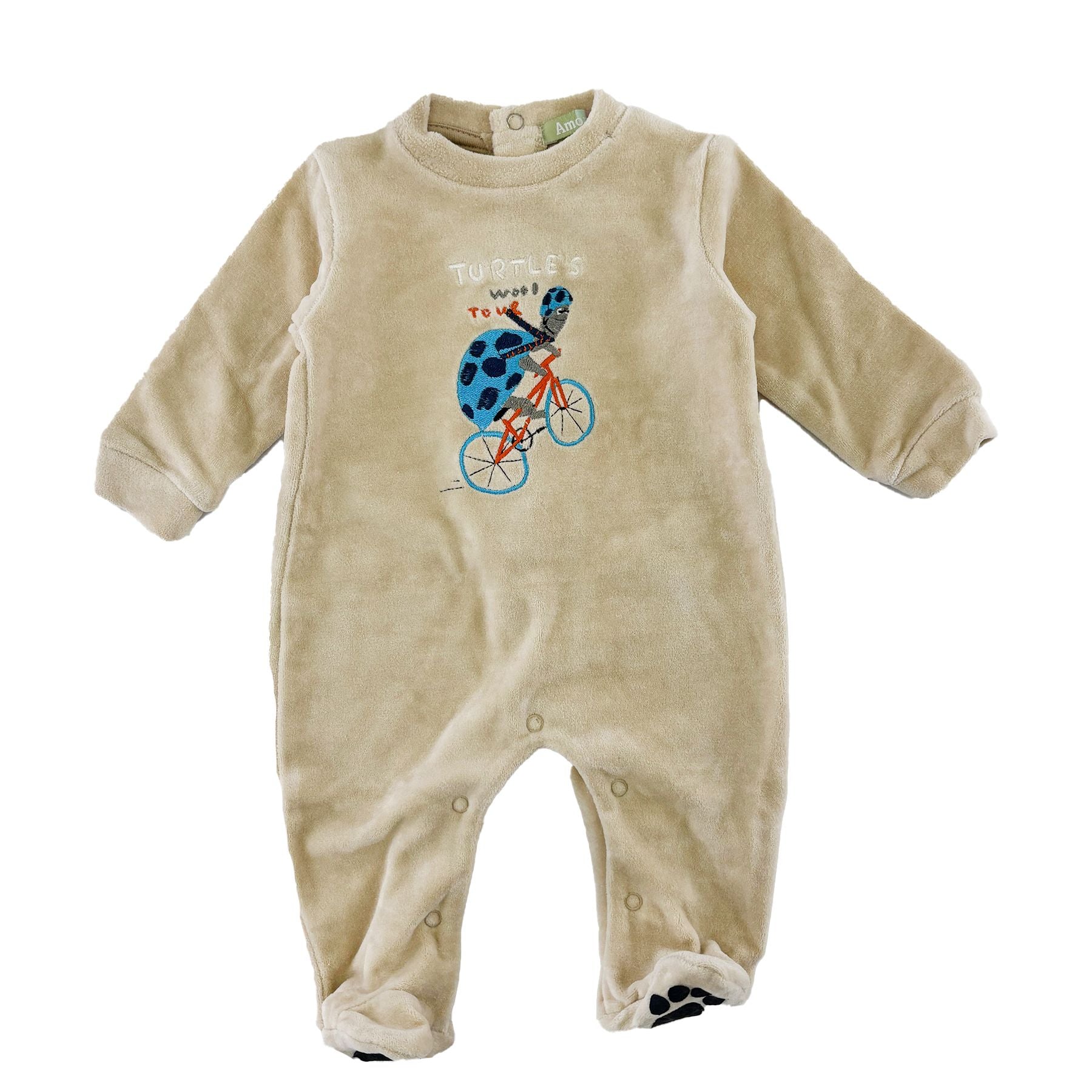 Amore is me Crew Neck Onesie Embroidered with Turtle on Bike Graphic