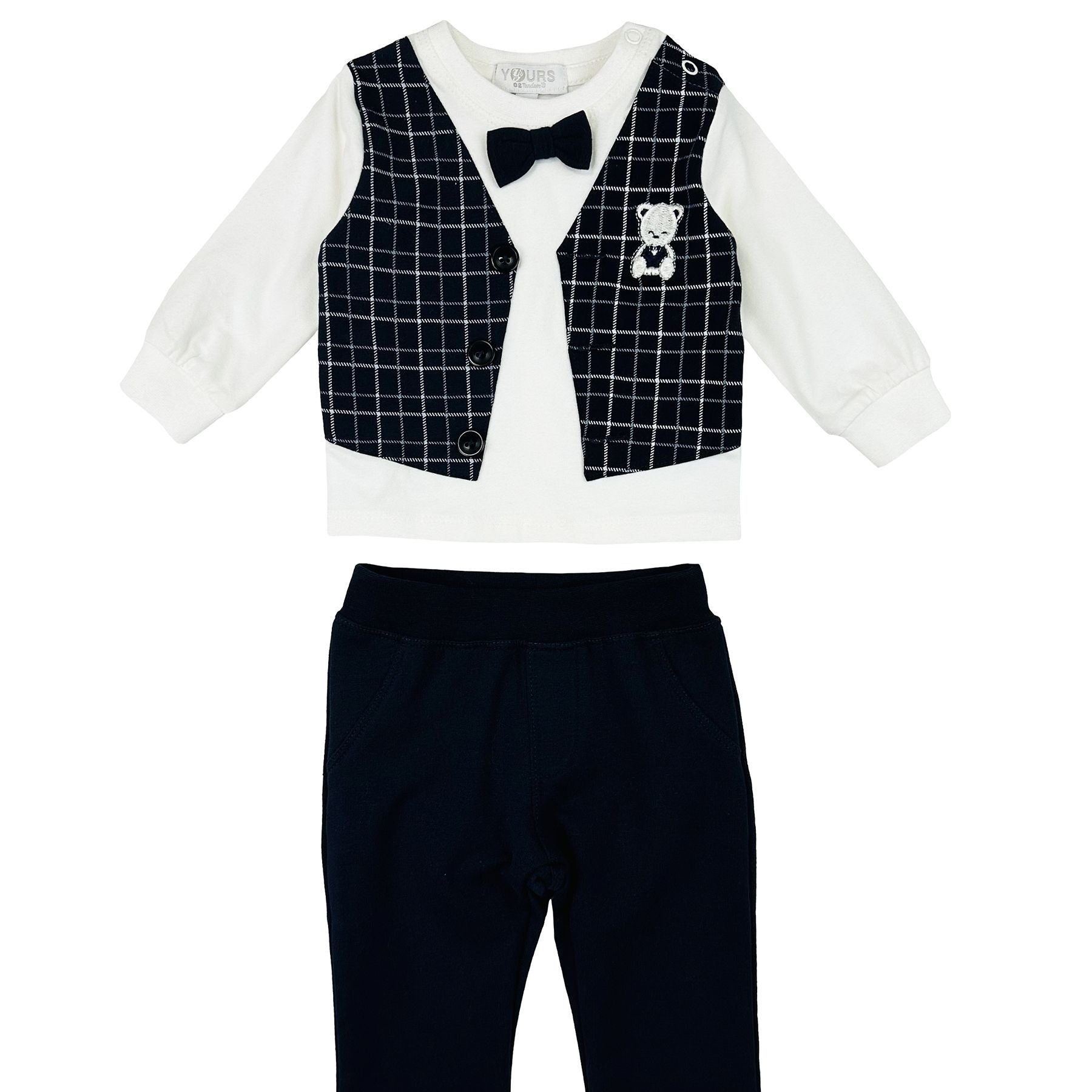 Amore is me White and Blue Two-Piece Cotton Romper with Bow Tie