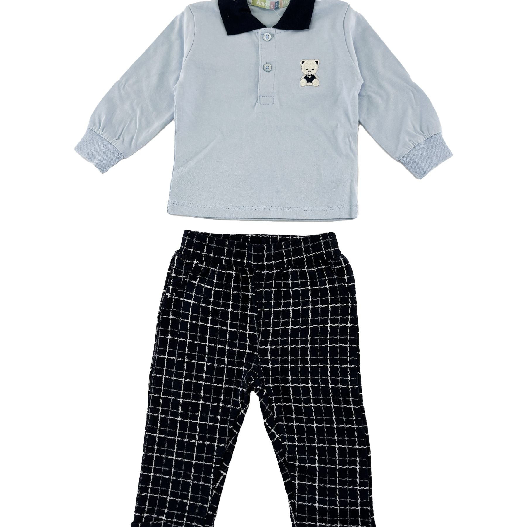 Amore is me Sporty Polo Shirt and Pants Set in Light Blue