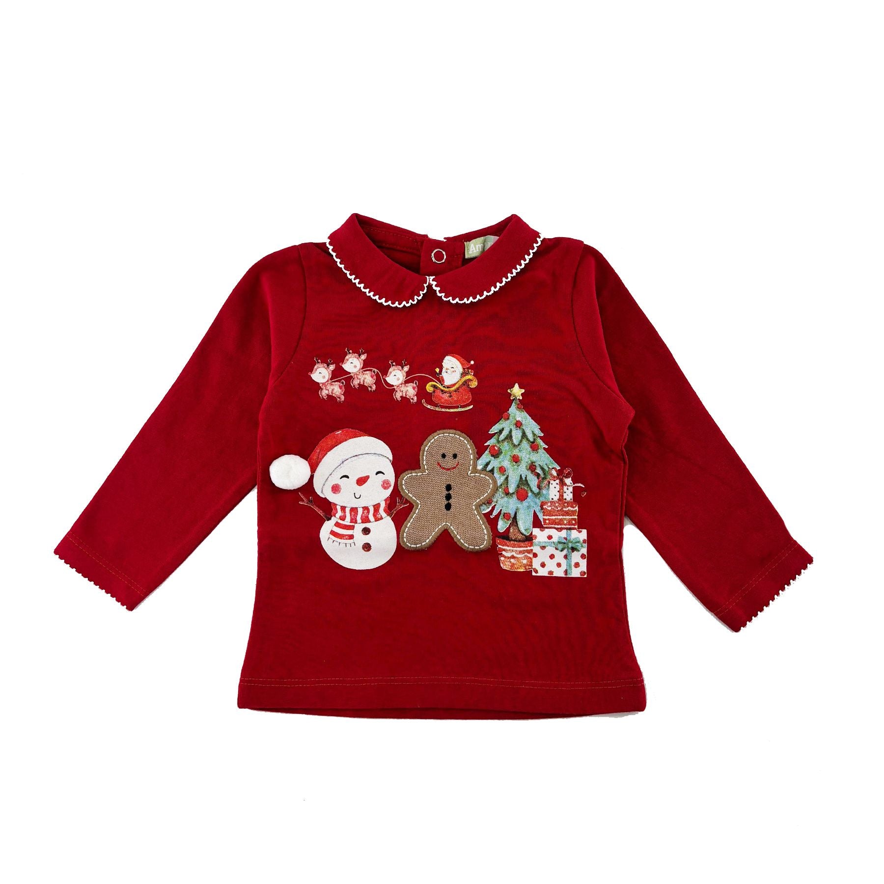 Love is me Baby Girl's Crew Neck Christmas Theme Red T-shirt