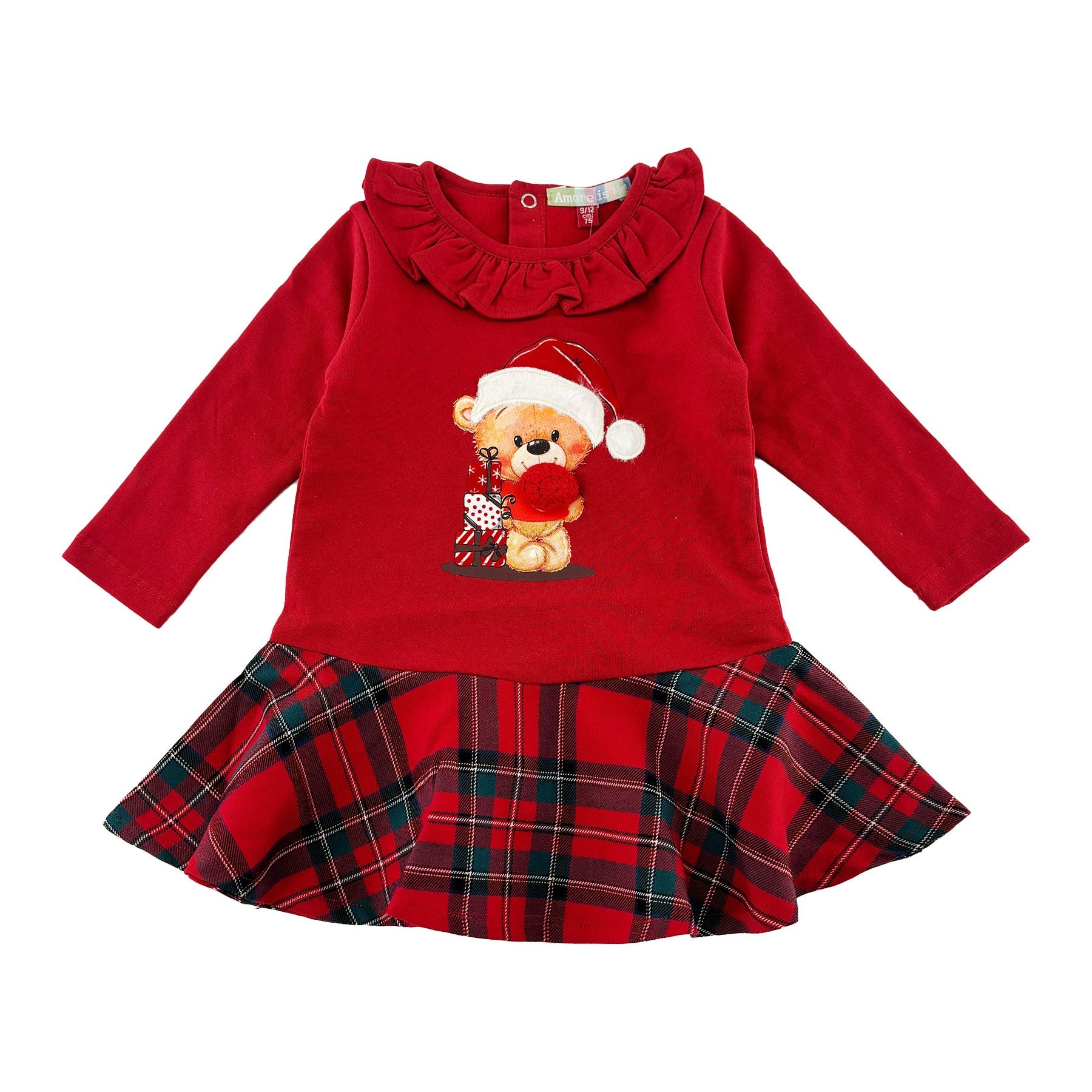Amore is me Crew Neck Dress with Red Christmas Theme Collar