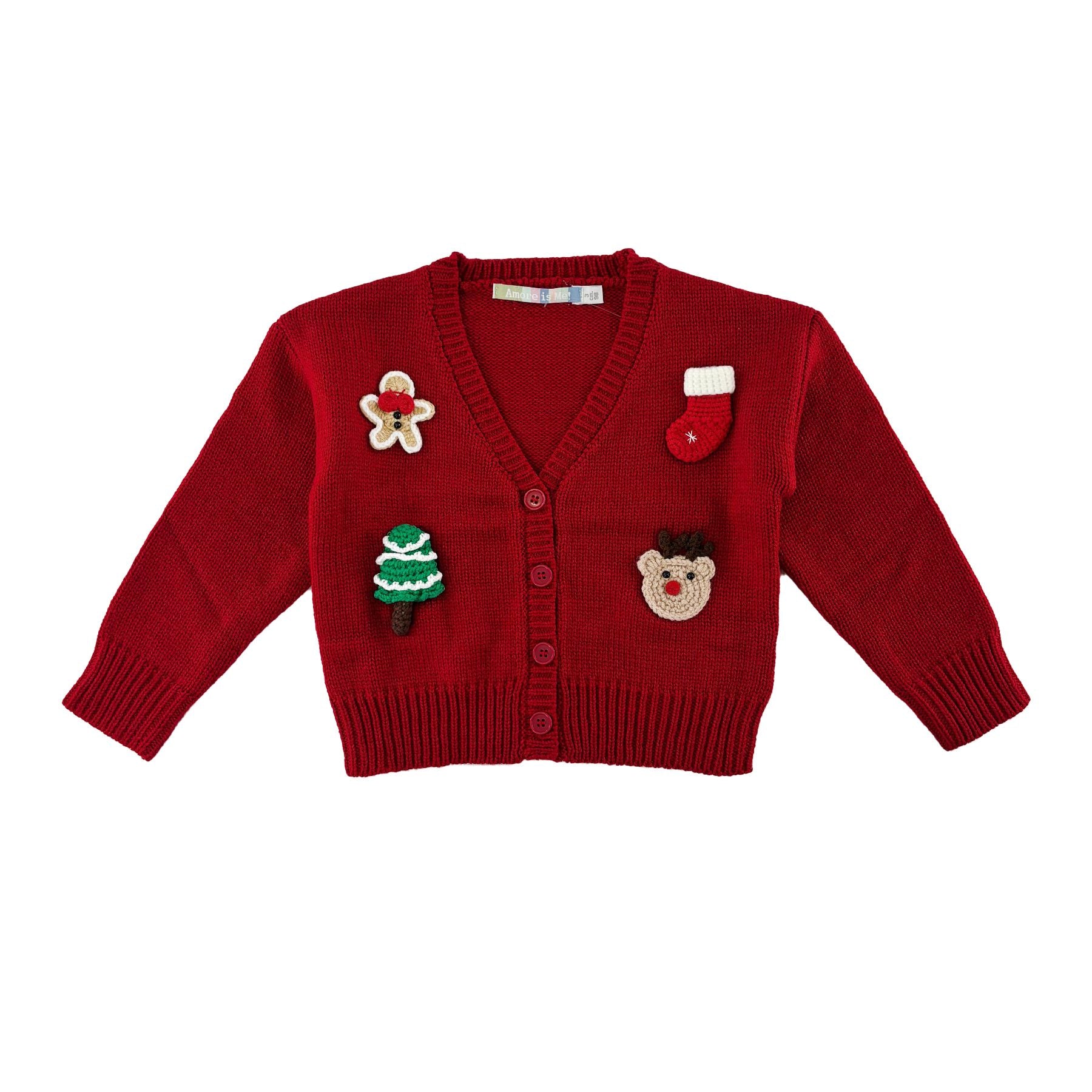 Amore is me Yarn Cardigan Sweater with Christmas Patches