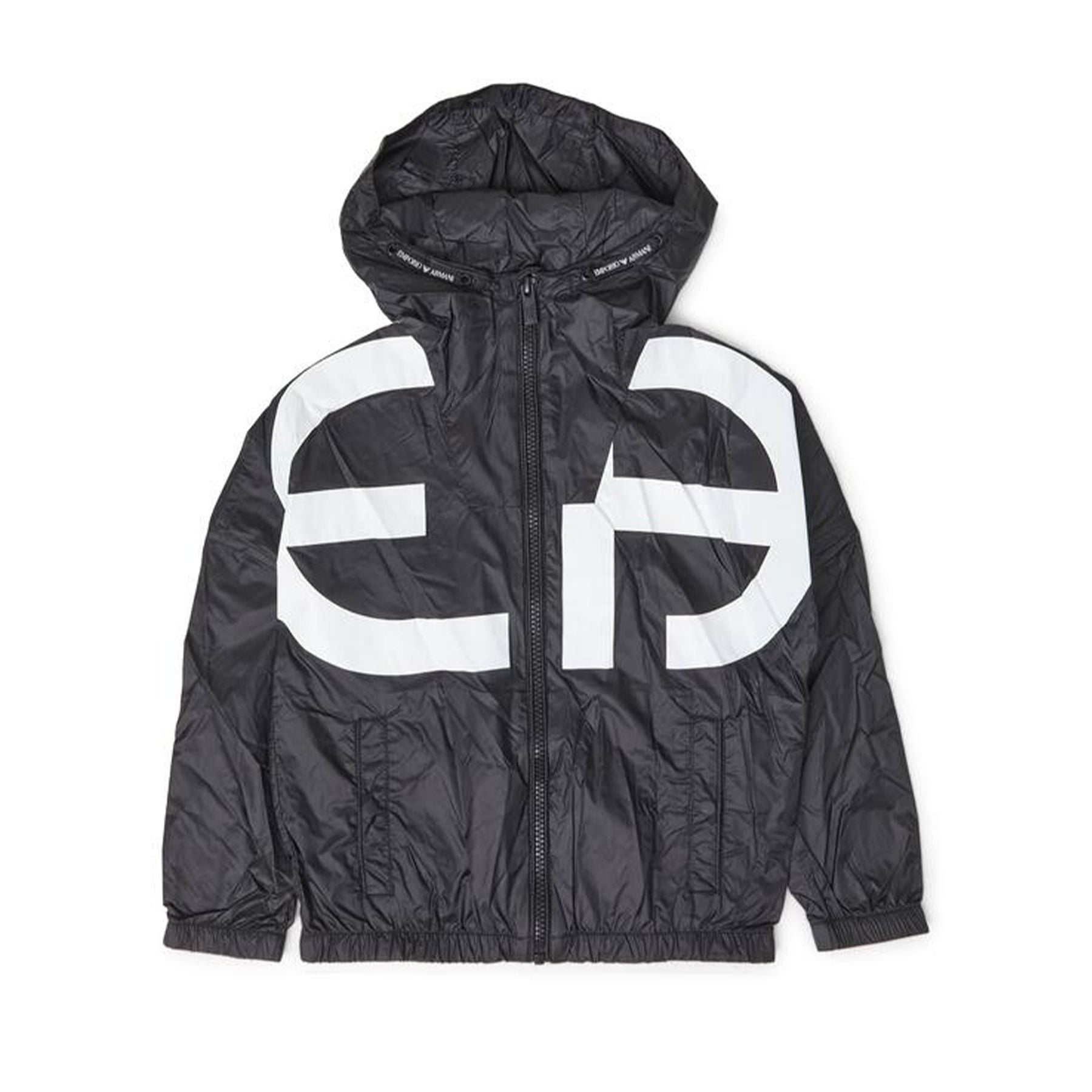 Armani Lightweight Full-Zip Jacket with Hood and Maxi Print