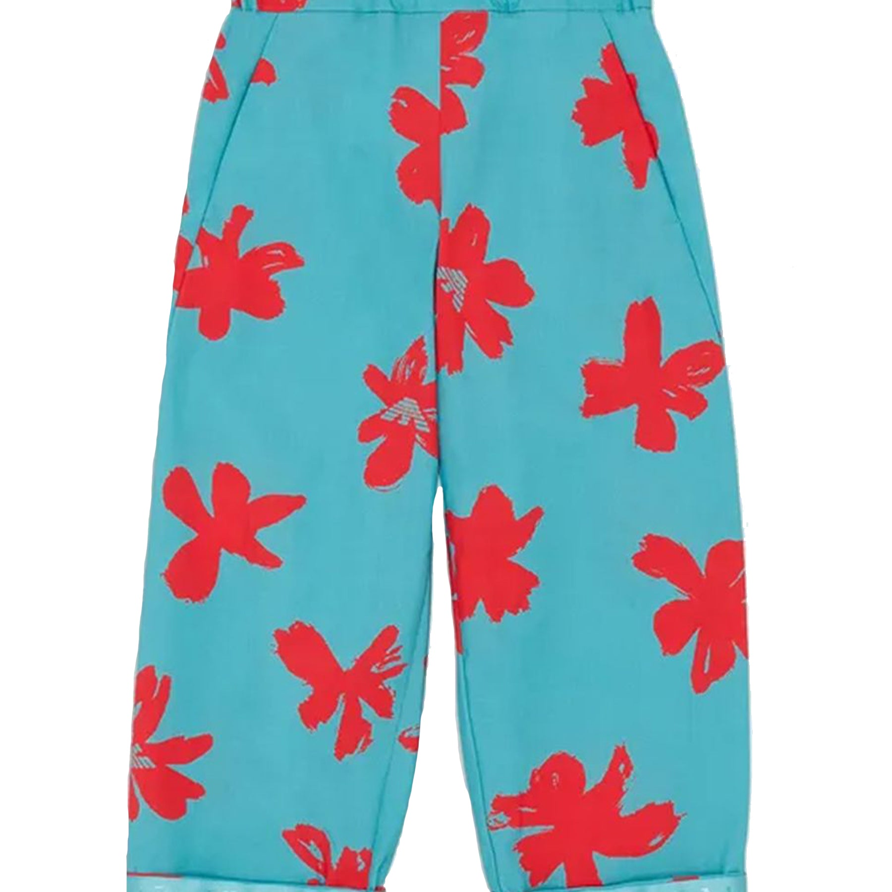 Armani Floral Print Trousers with Logo Turn-Up Hem