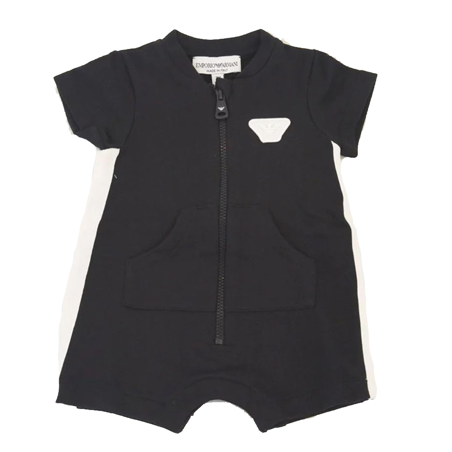 Armani Soft Cotton Romper with Side Stripes