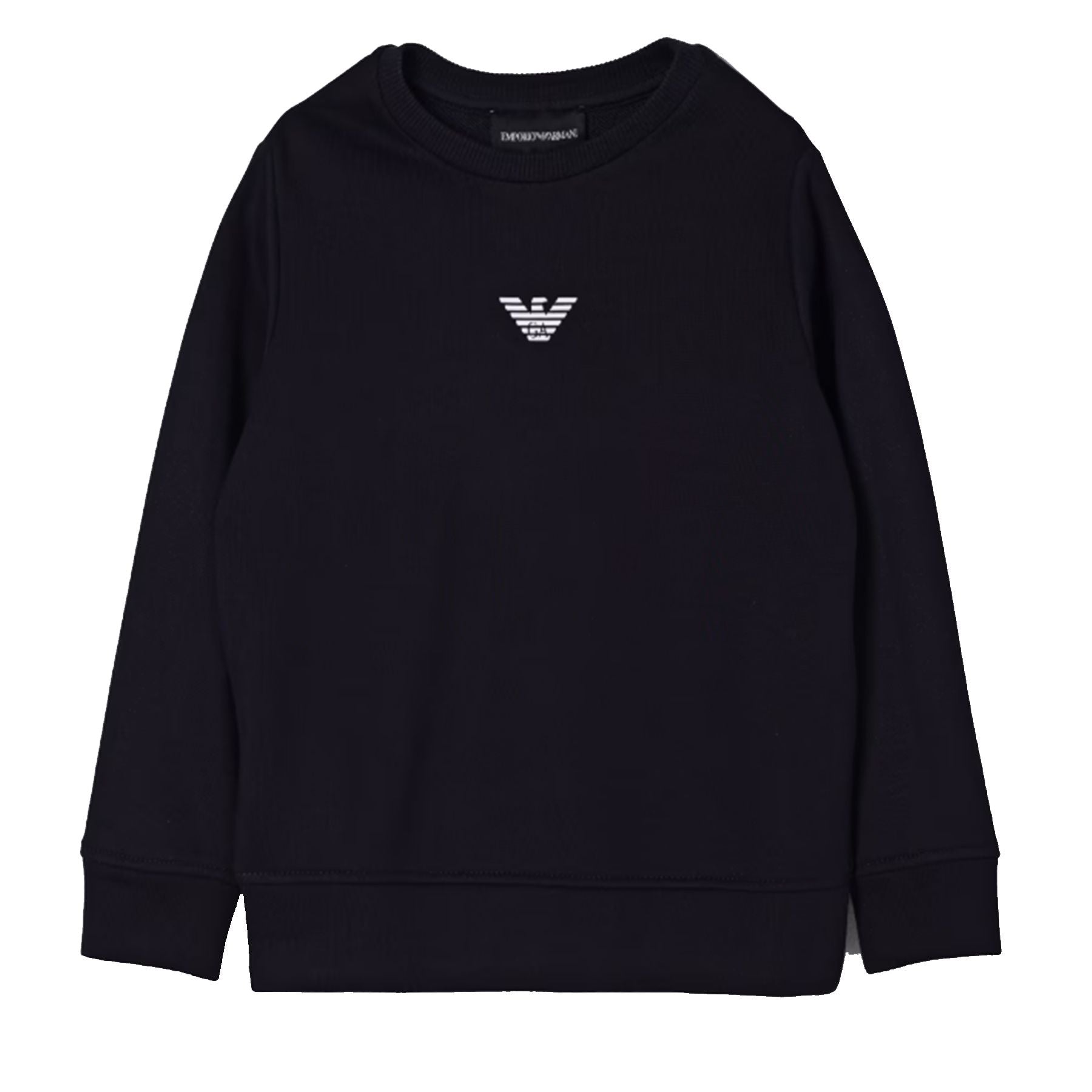 Armani Crew Neck Sweatshirt with Small Logo in Solid Color Blue