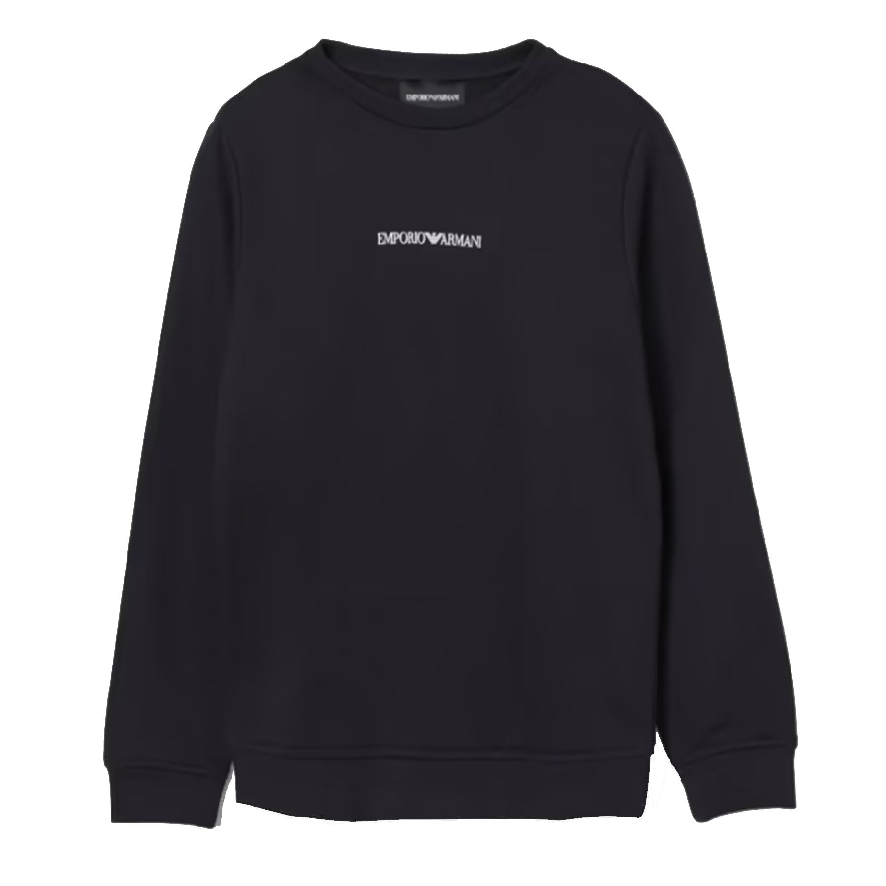 Armani Crew Neck Sweatshirt with Small Logo in Solid Color Blue