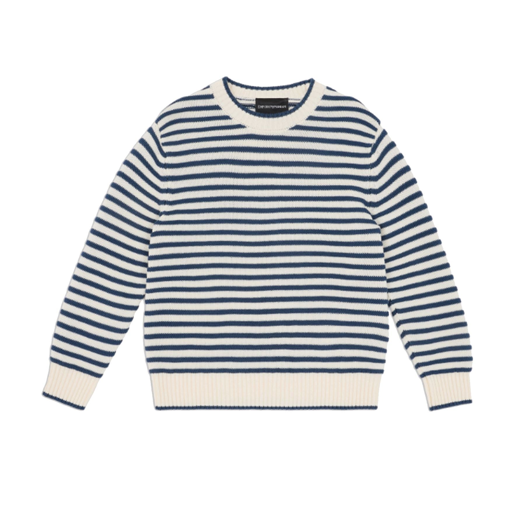 Armani White and Blue Striped Crew Neck Sweater