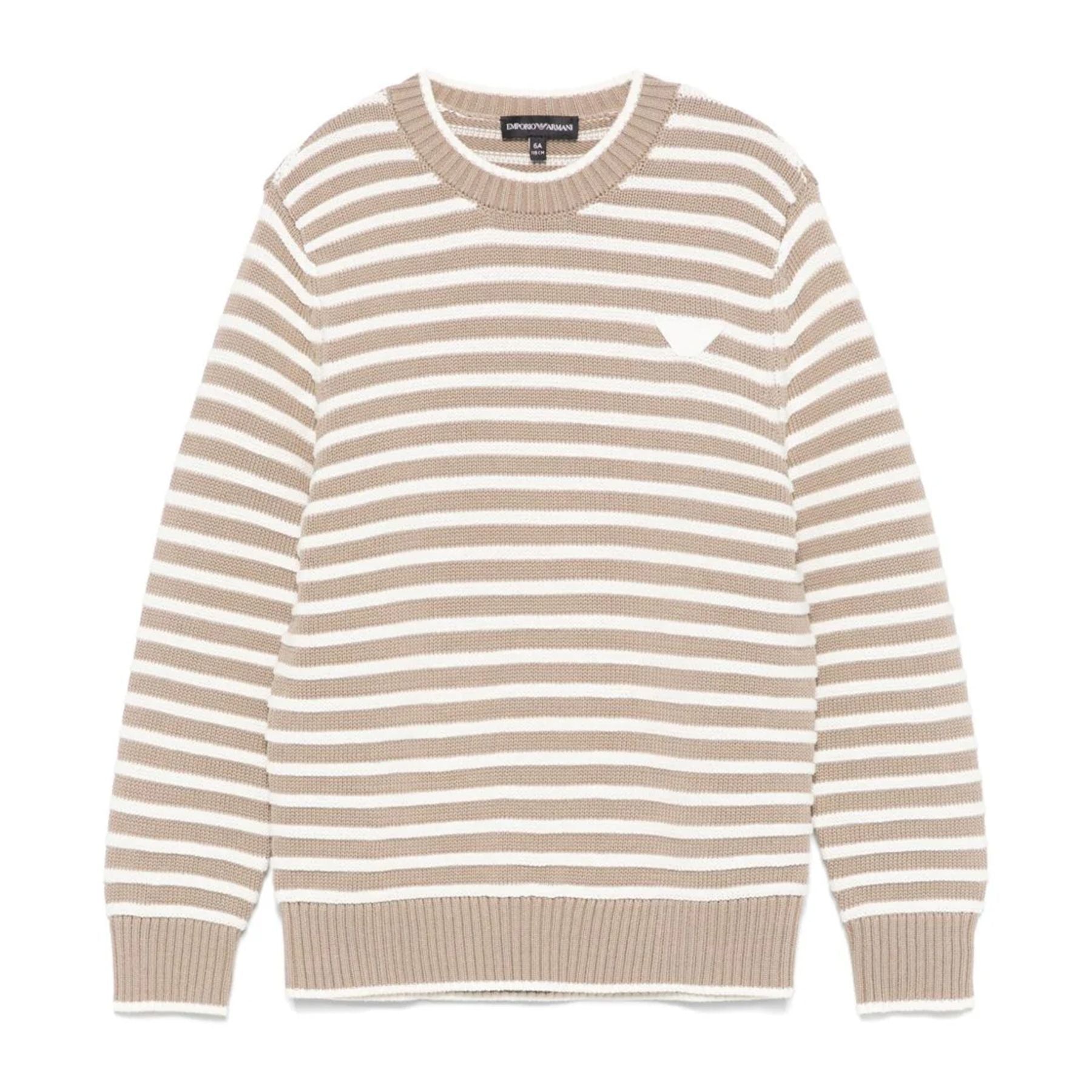 Armani White and Beige Striped Crew Neck Sweater