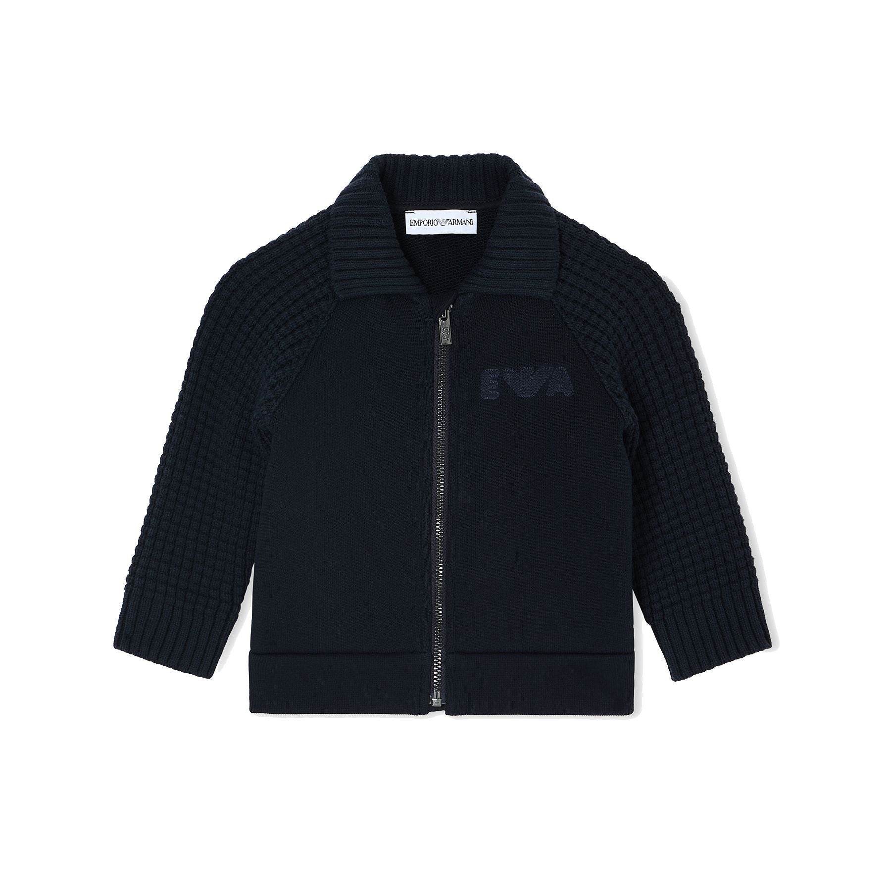 Armani Blue Sweatshirt with Classic Collar and Practical Zip Closure