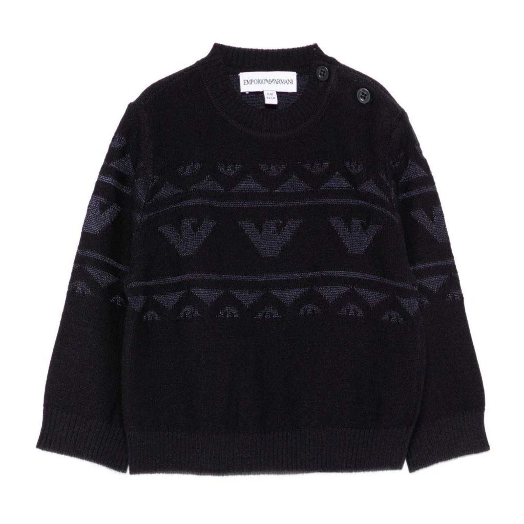 Armani Solid Color Blue Sweater with Eagle Plaque