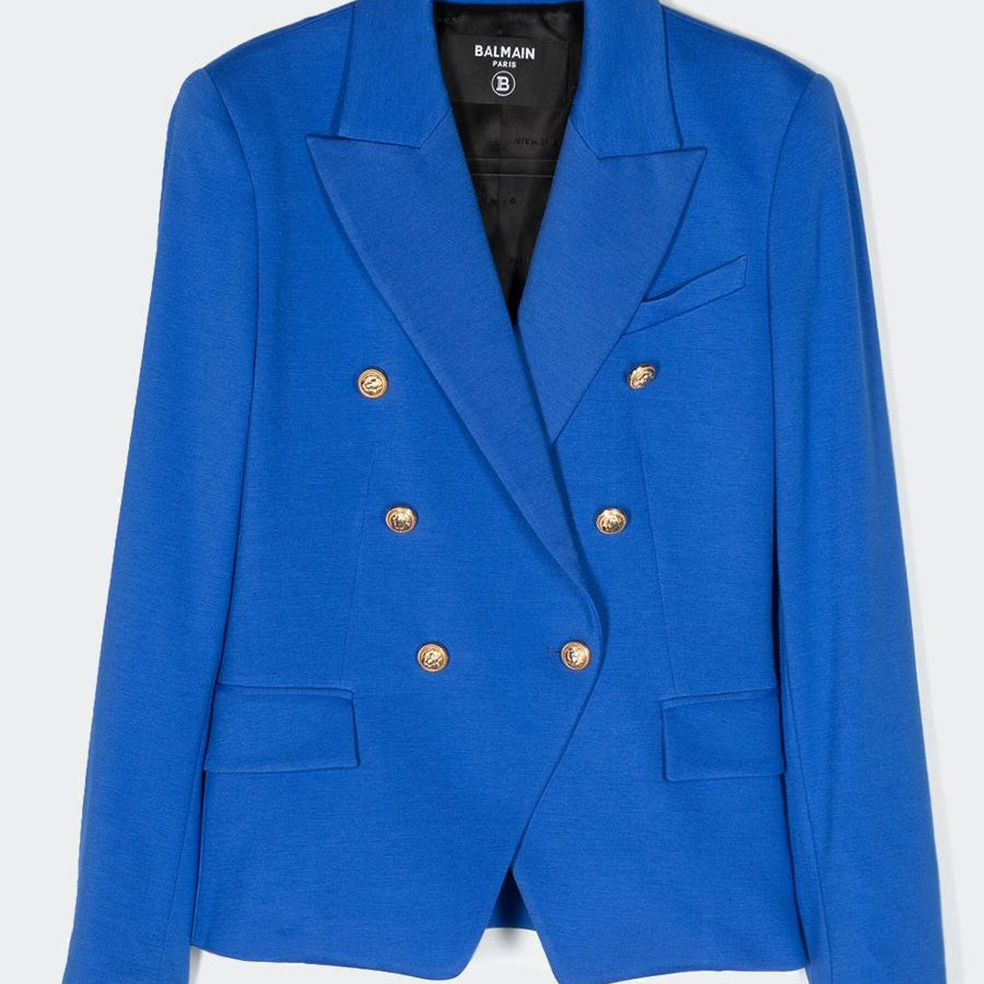 Balmain Double-Breasted Blazer Jacket in Solid Color