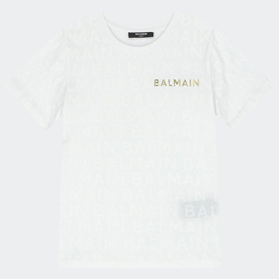 Balmain Solid Color All Over Logo T-shirt
