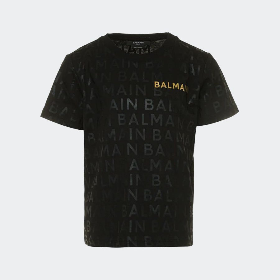 Balmain Solid Color All Over Logo T-shirt