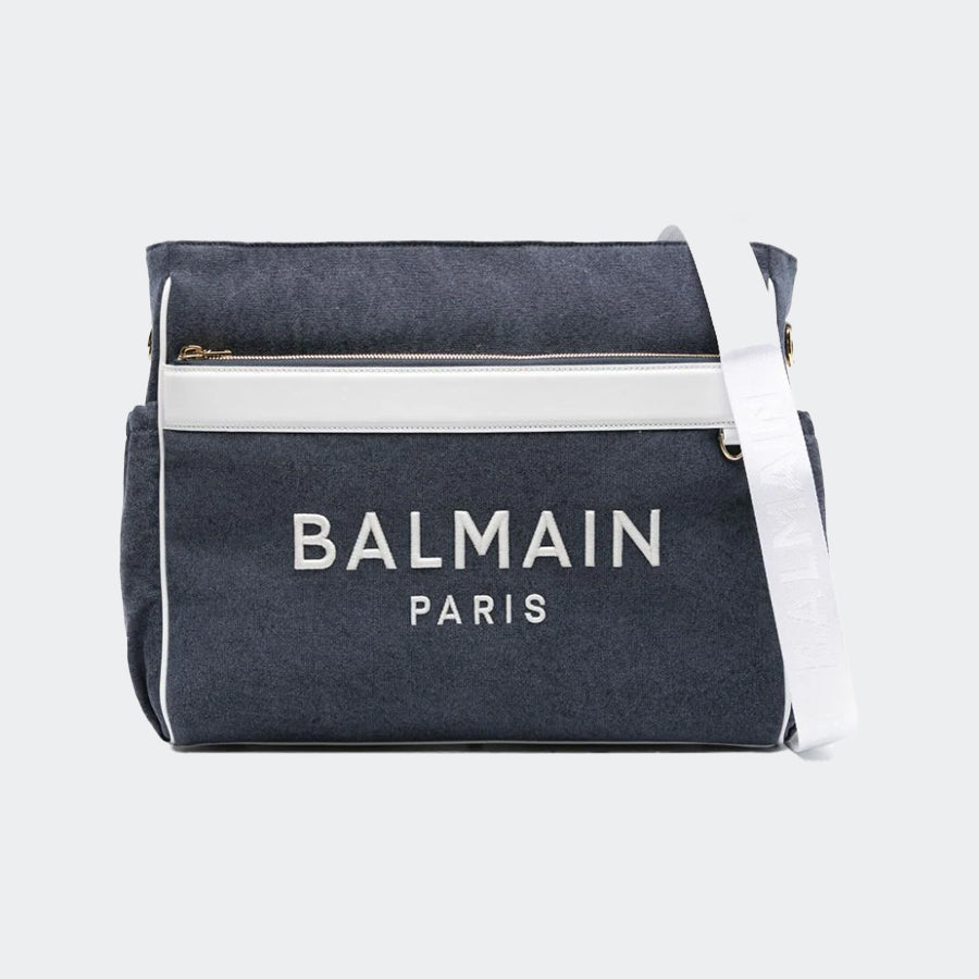 Balmain Denim Bag with Embroidered Logo