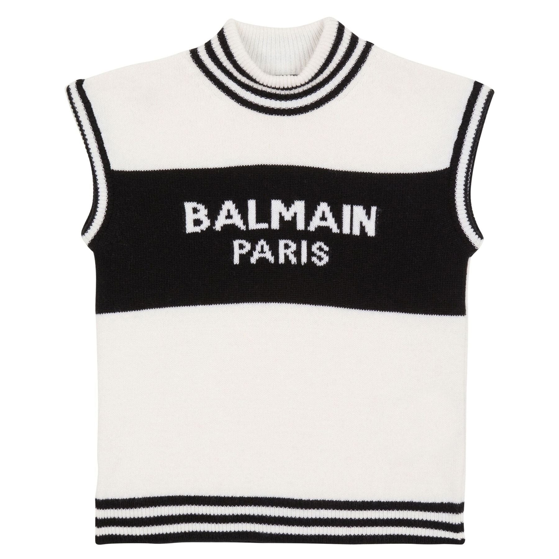 Balmain Ivory Vest Sweater for Girls with Logo