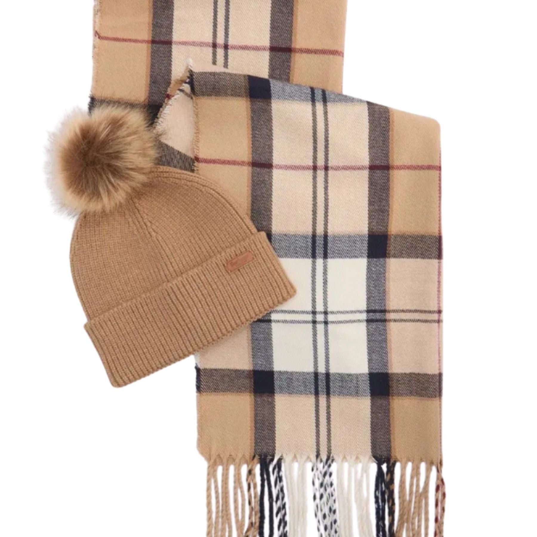 Barbour Gift Set Consisting of a Matching Ribbed Scarf and Pom Pom Hat