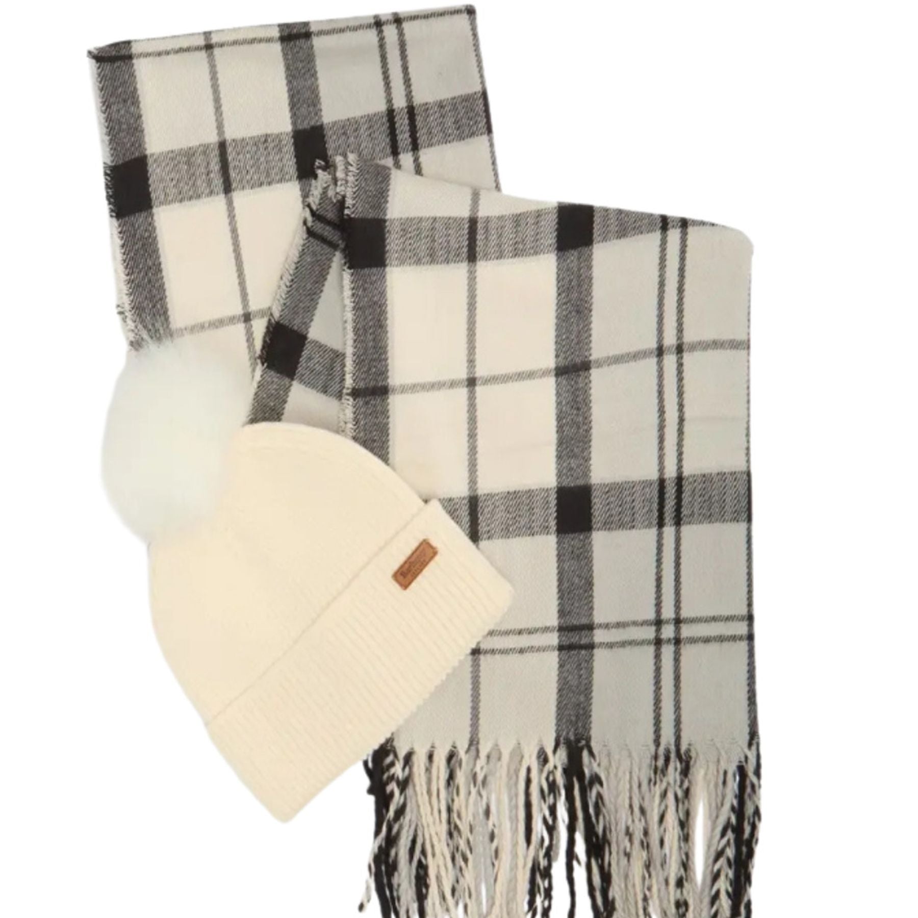 Barbour Gift Set Consisting of a Matching Ribbed Scarf and Pom Pom Hat