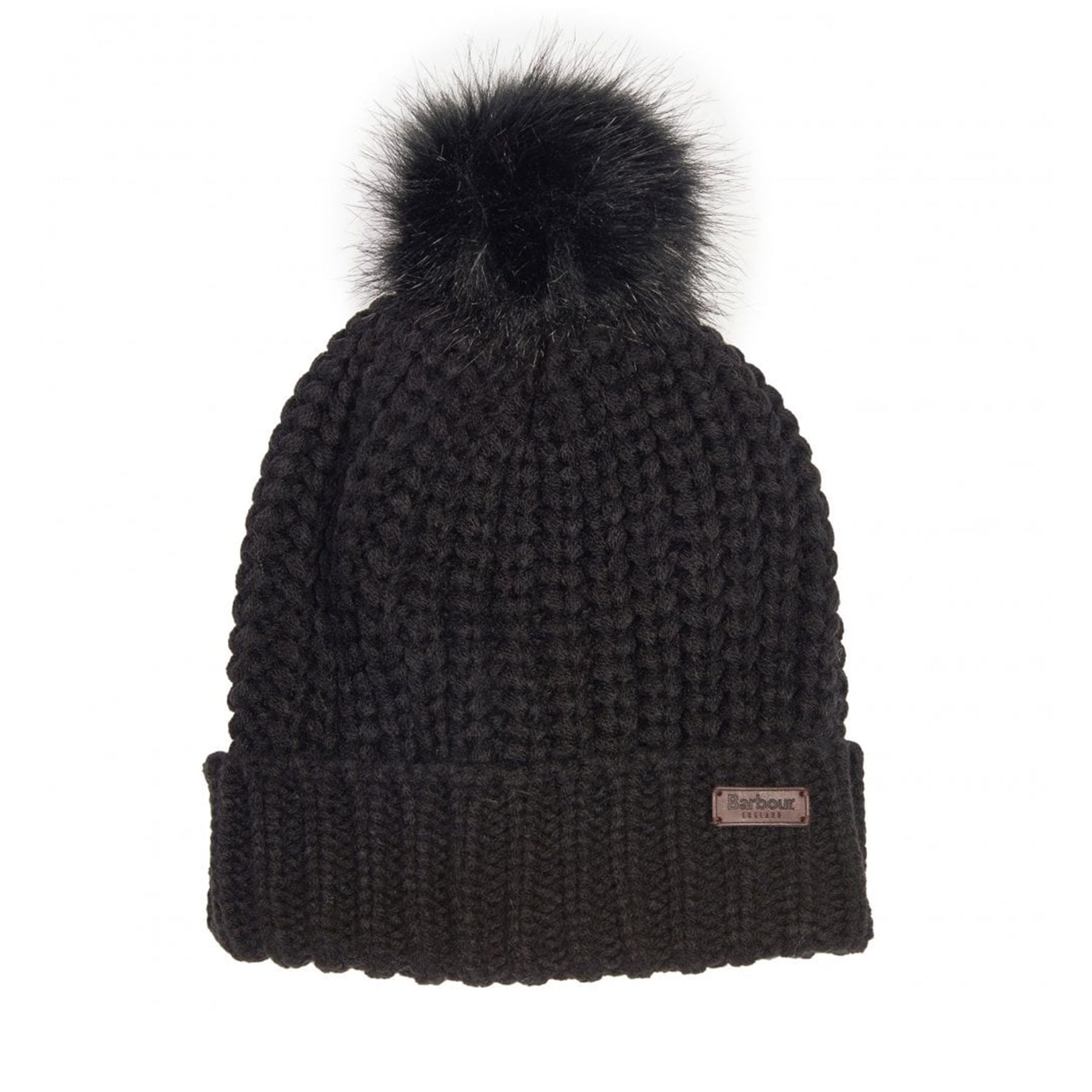 Coarse knit hat with patch
