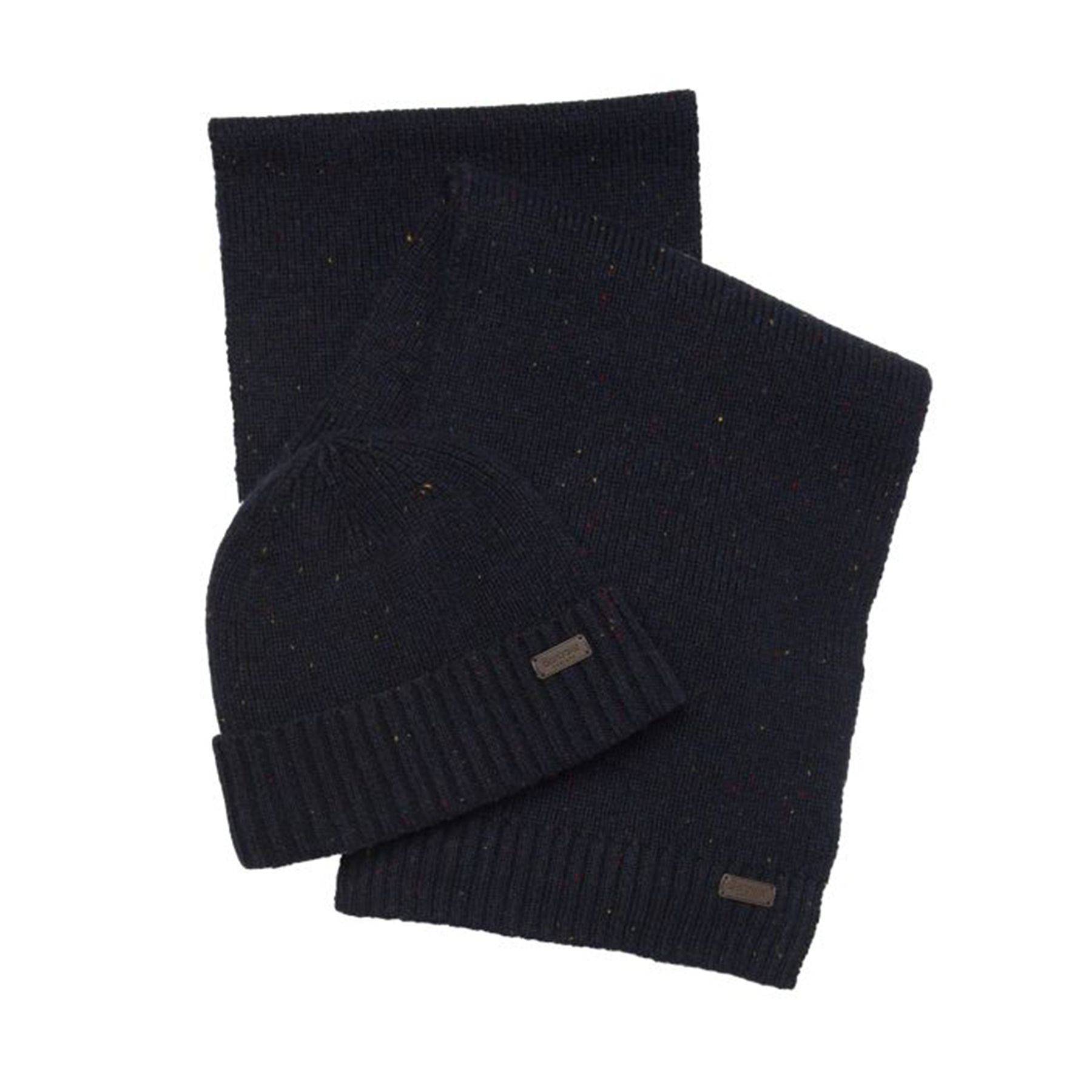 Barbour Blue Salt & Pepper Hat and Scarf Gift Set