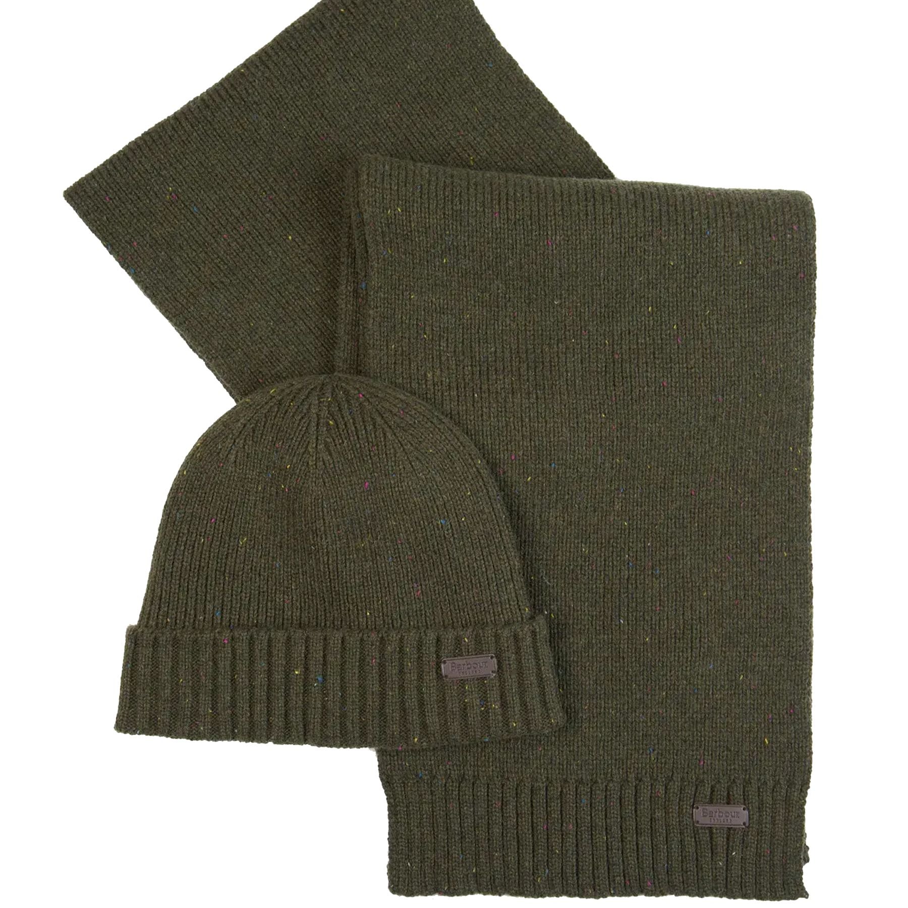Barbour Green Salt & Pepper Hat and Scarf Gift Set
