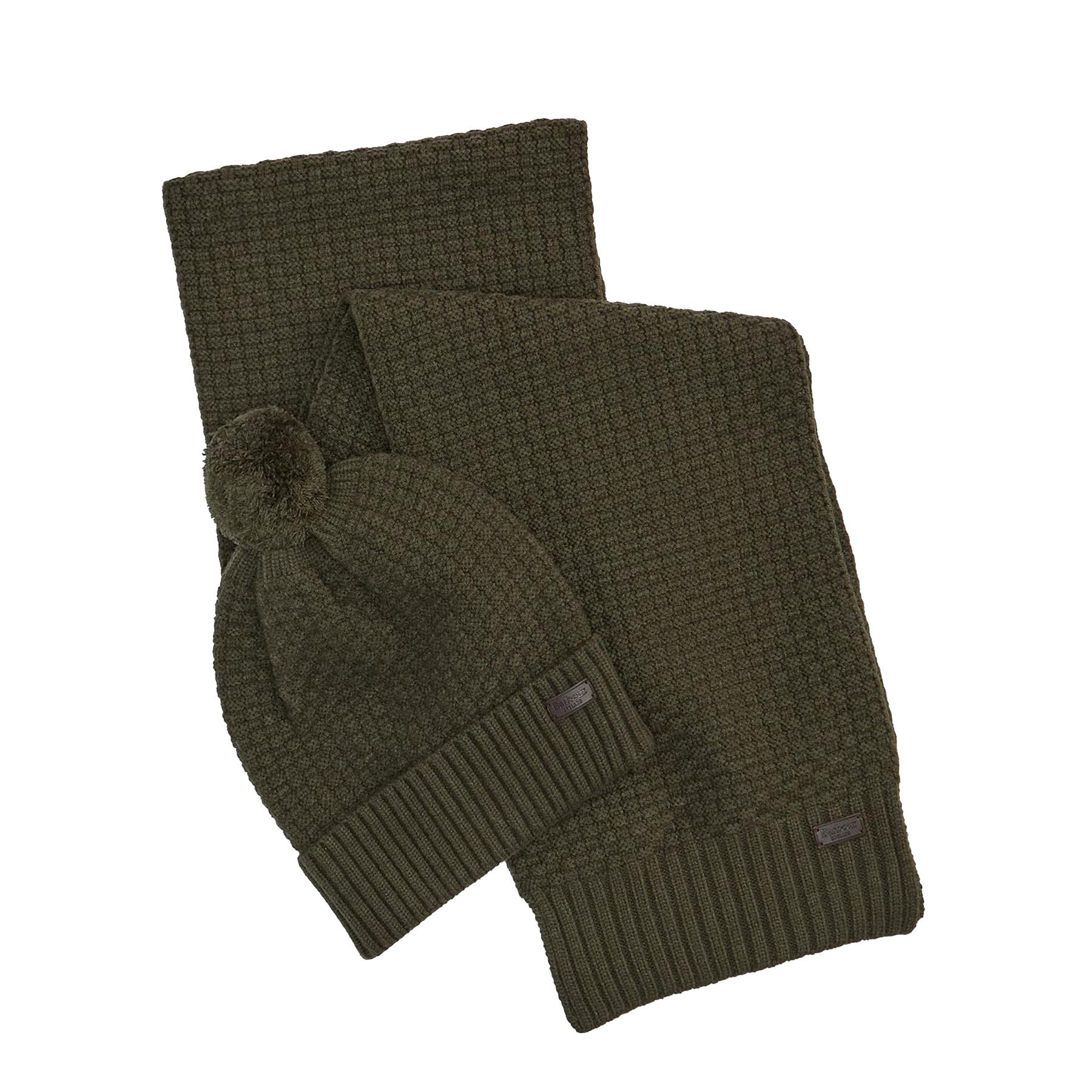 Barbour Olive Beanie and Scarf Gift Set