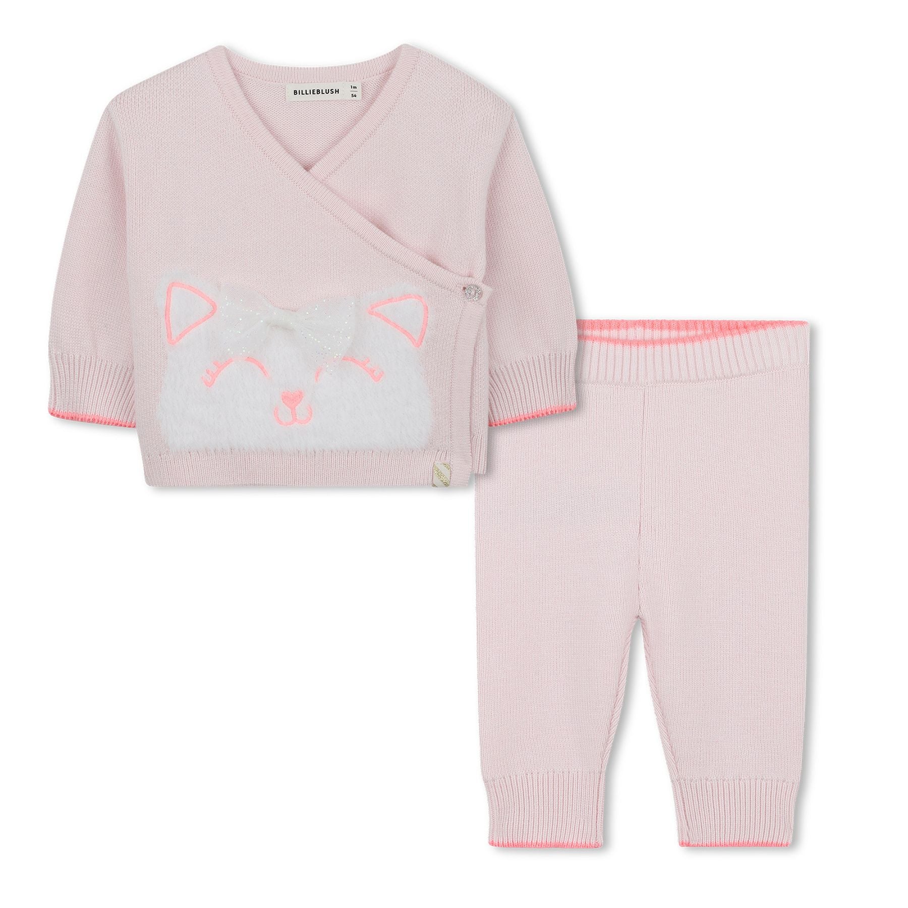 Billieblush Heart-Shaped Cardigan with Cat Illustration and Trousers