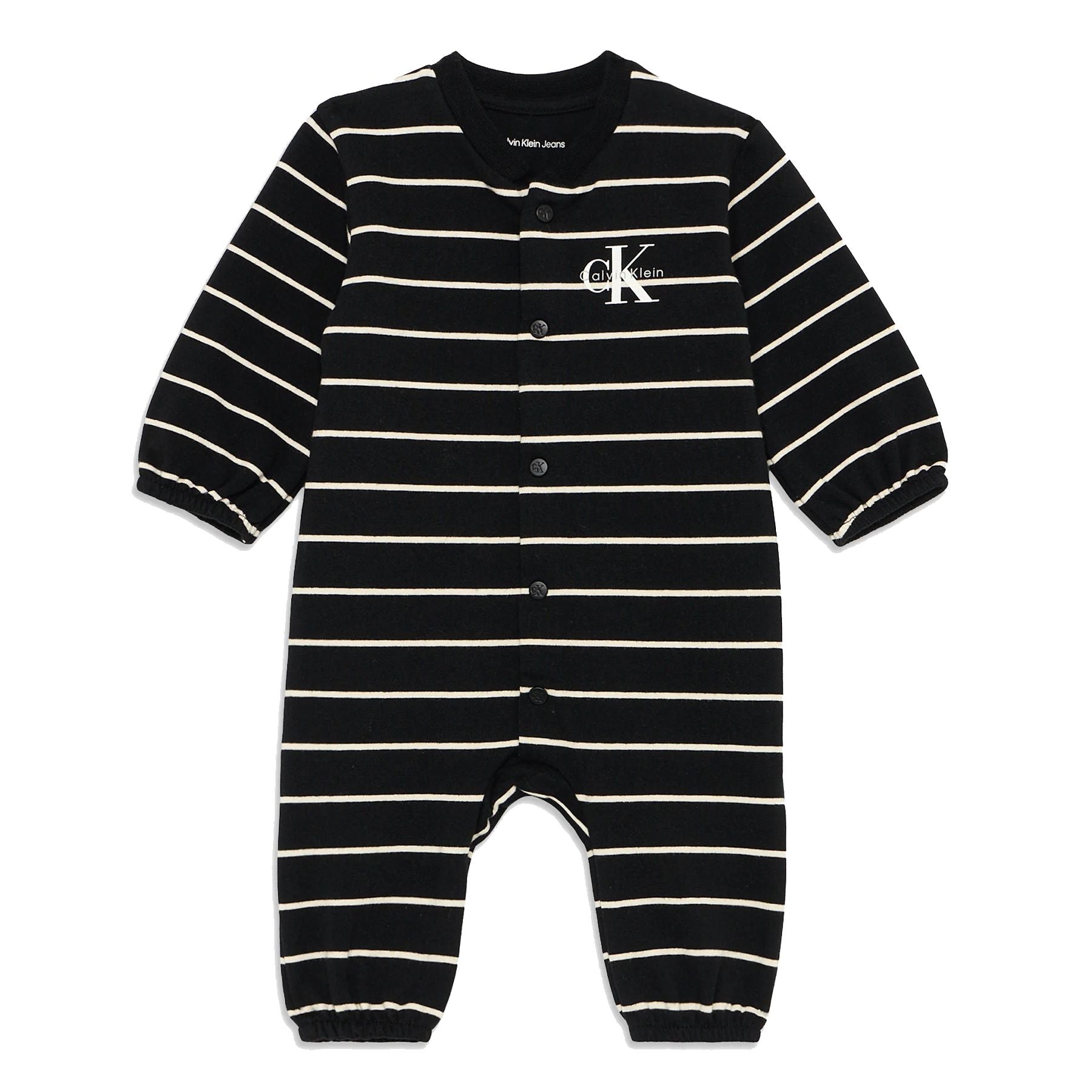 Calvin Klein Kids Striped Embroidered Romper with Front Opening