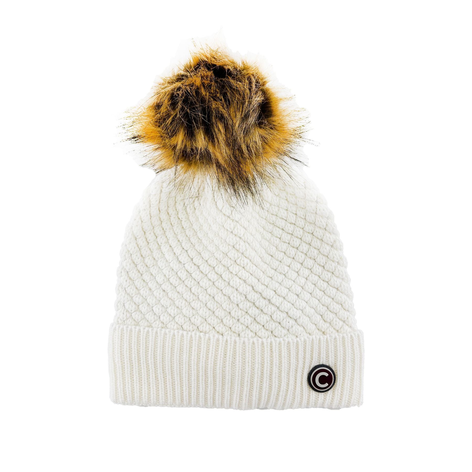 Colmar White Hat with Fur Pom Pom