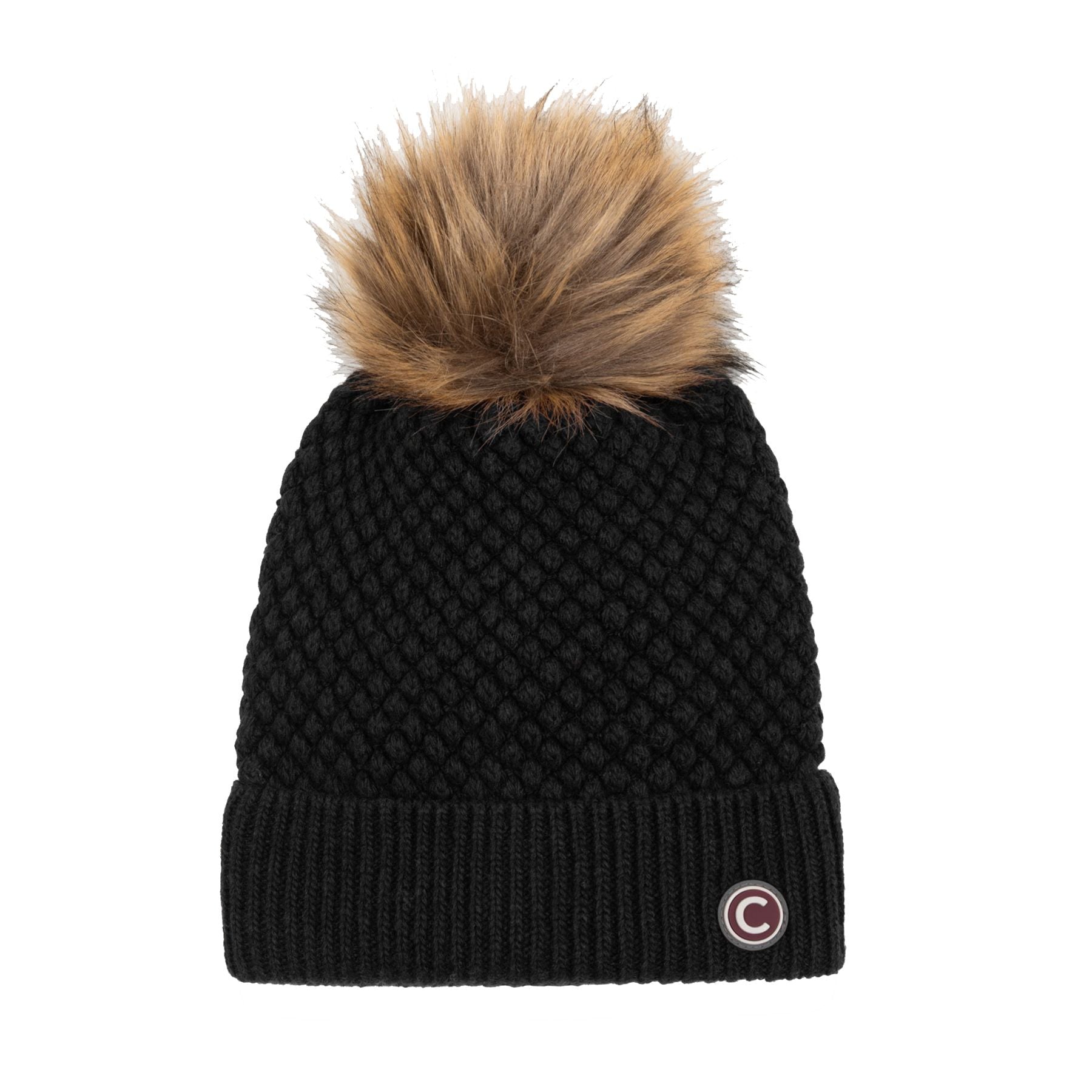 Colmar Black Hat with Fur Pom Pom