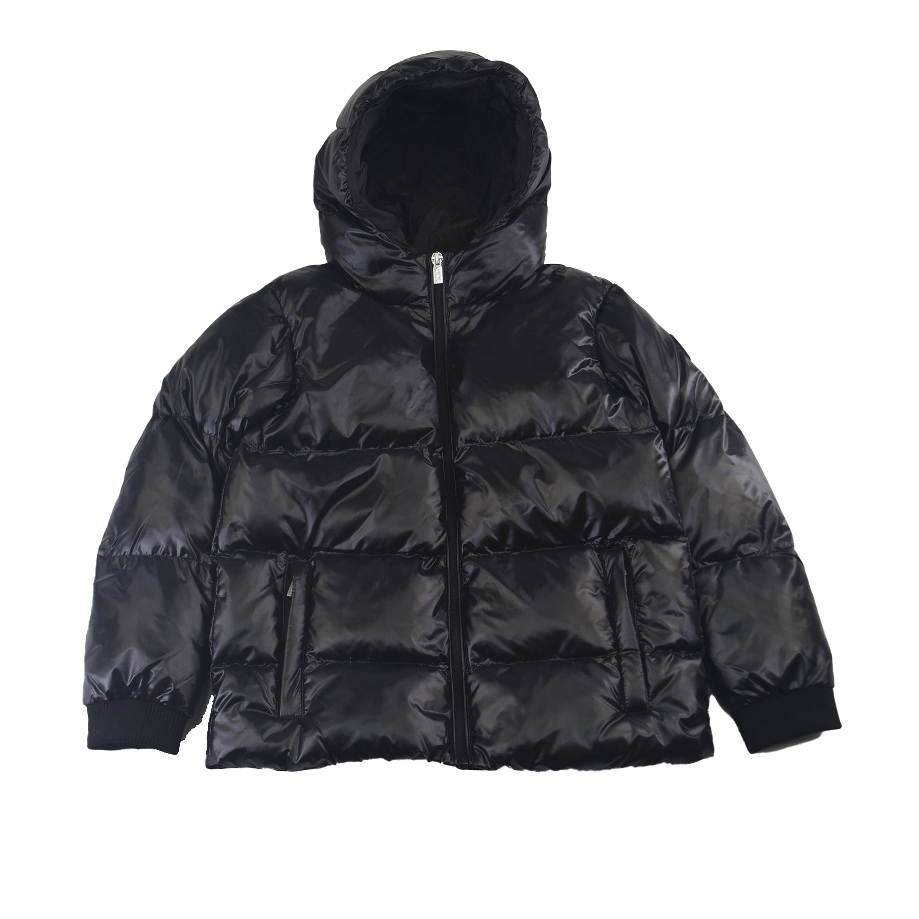 Black down jacket in water-repellent technical fabric