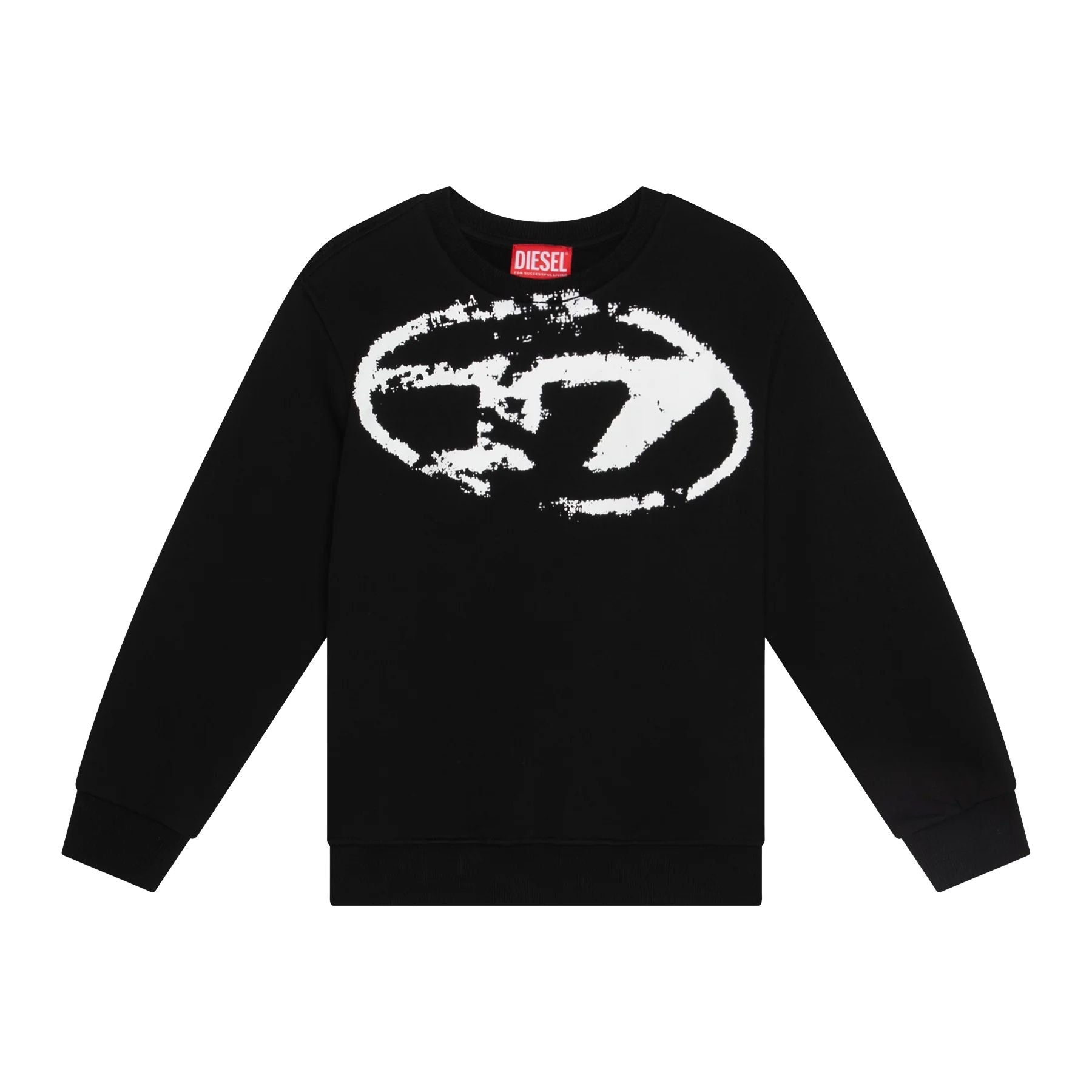 Diesel Crew Neck Sweater in Solid Color with Front Print