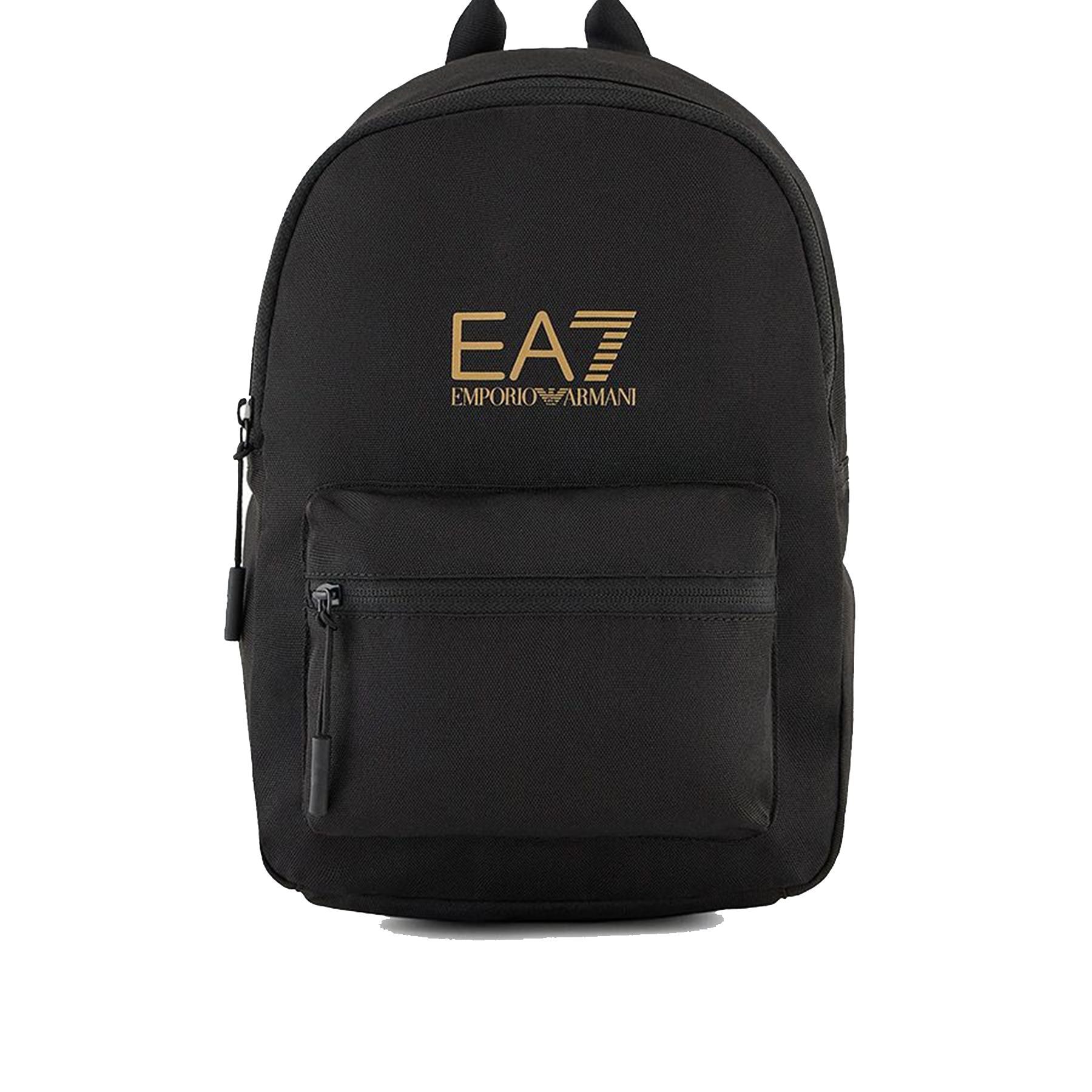 Ea7 Armani Black Backpack with Contrasting Gold Logo