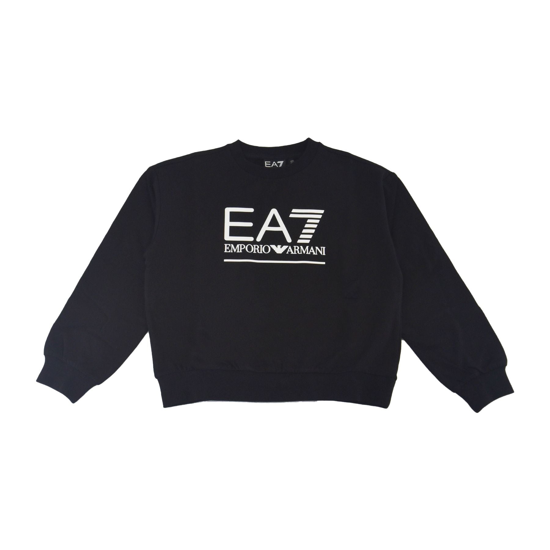 Ea7 Armani Black Crewneck Sweatshirt with Contrasting White Logo