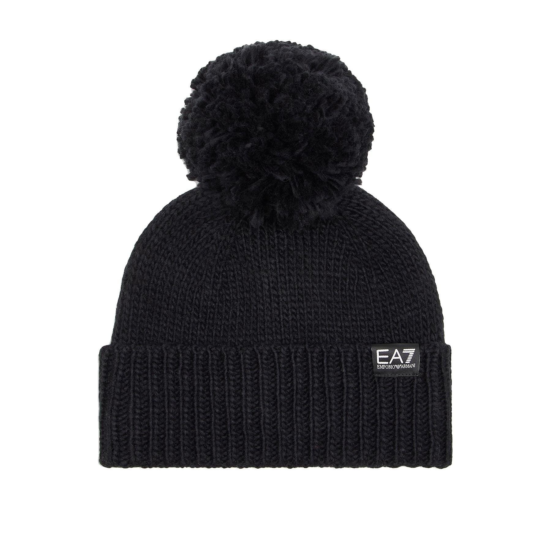 Ea7 Armani White Knit Cuffed Hat with Pom Pom