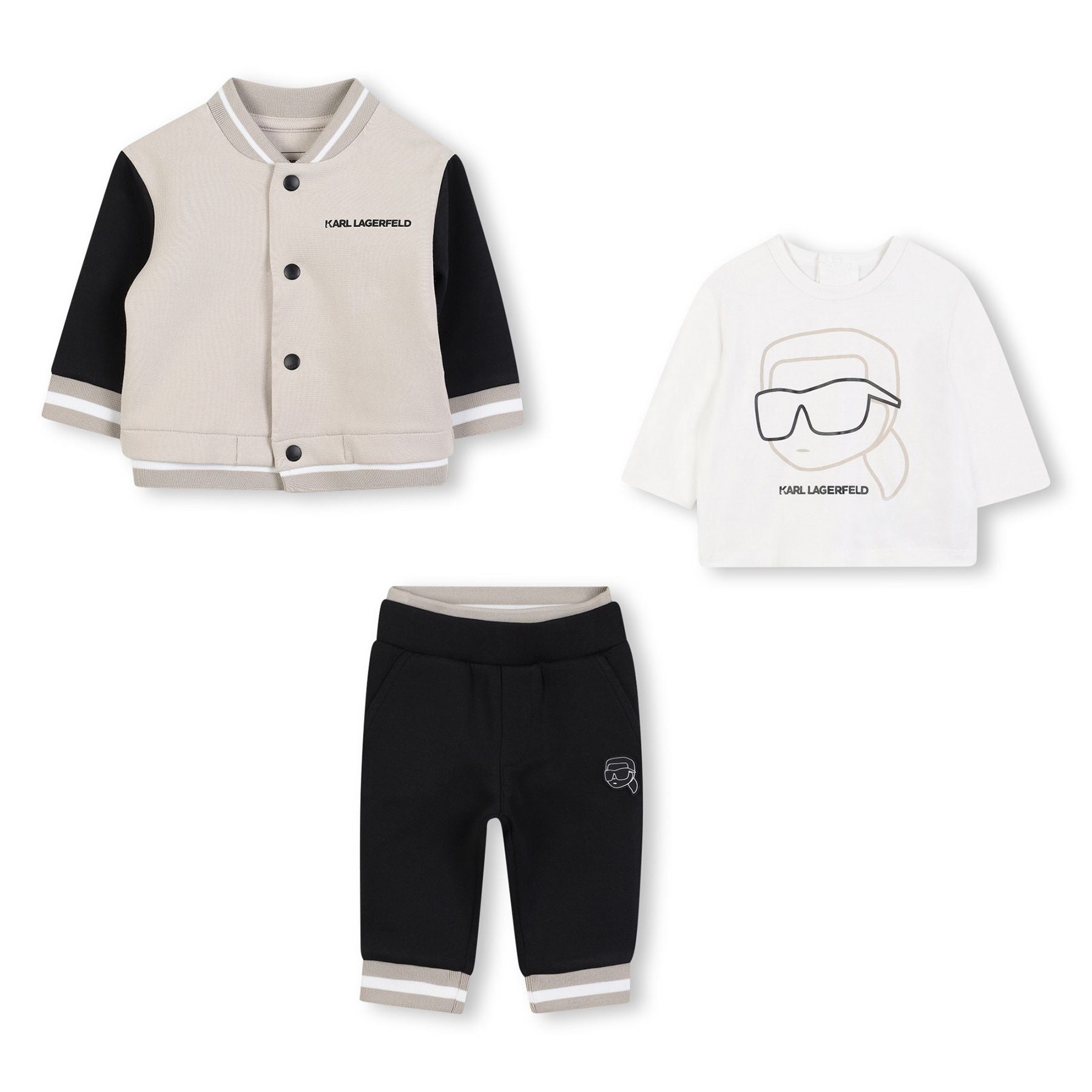 Karl Lagerfeld Black and Beige Sportswear Set with Double Jersey Cardigan and Trousers