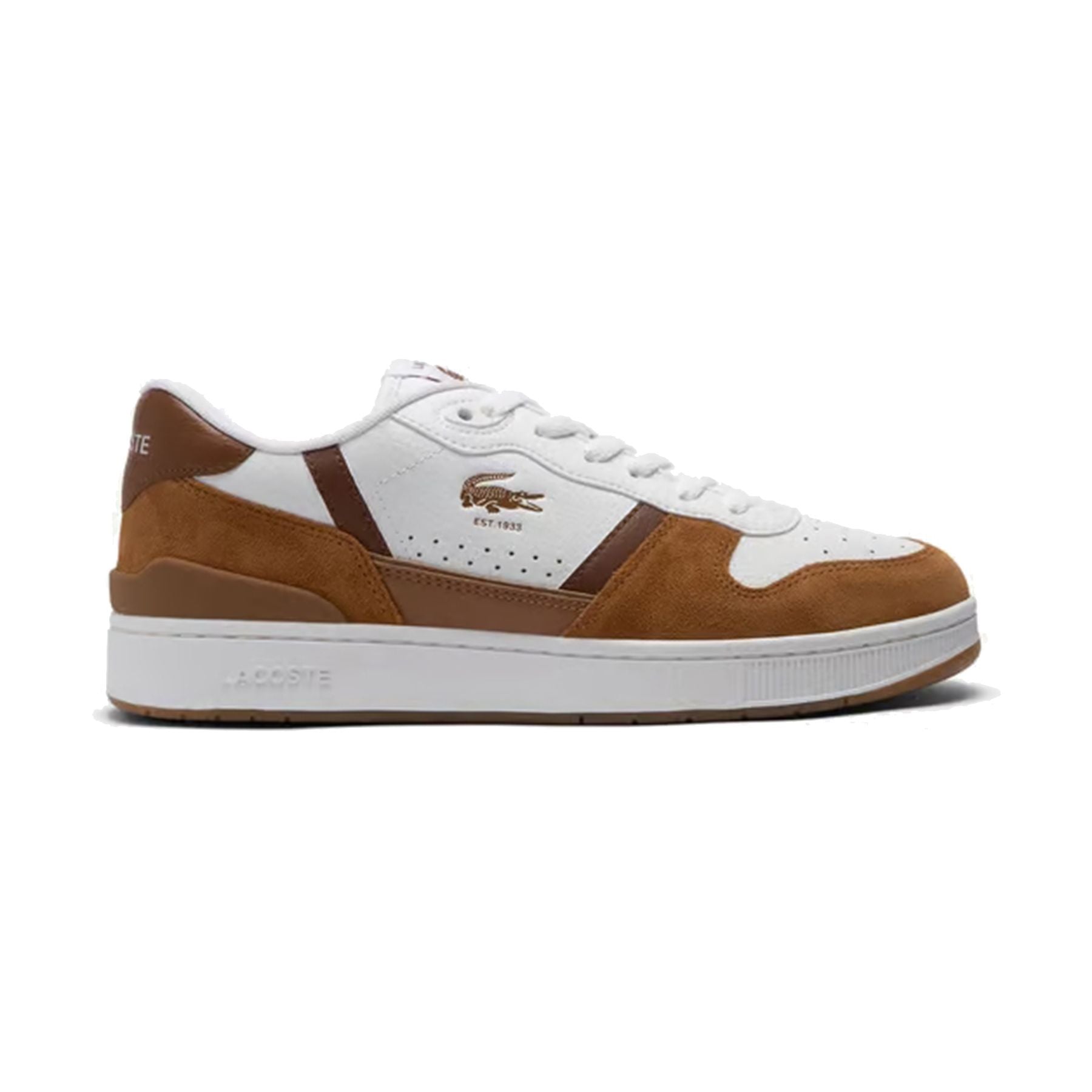 Lacoste White and Brown T-clip Sneakers
