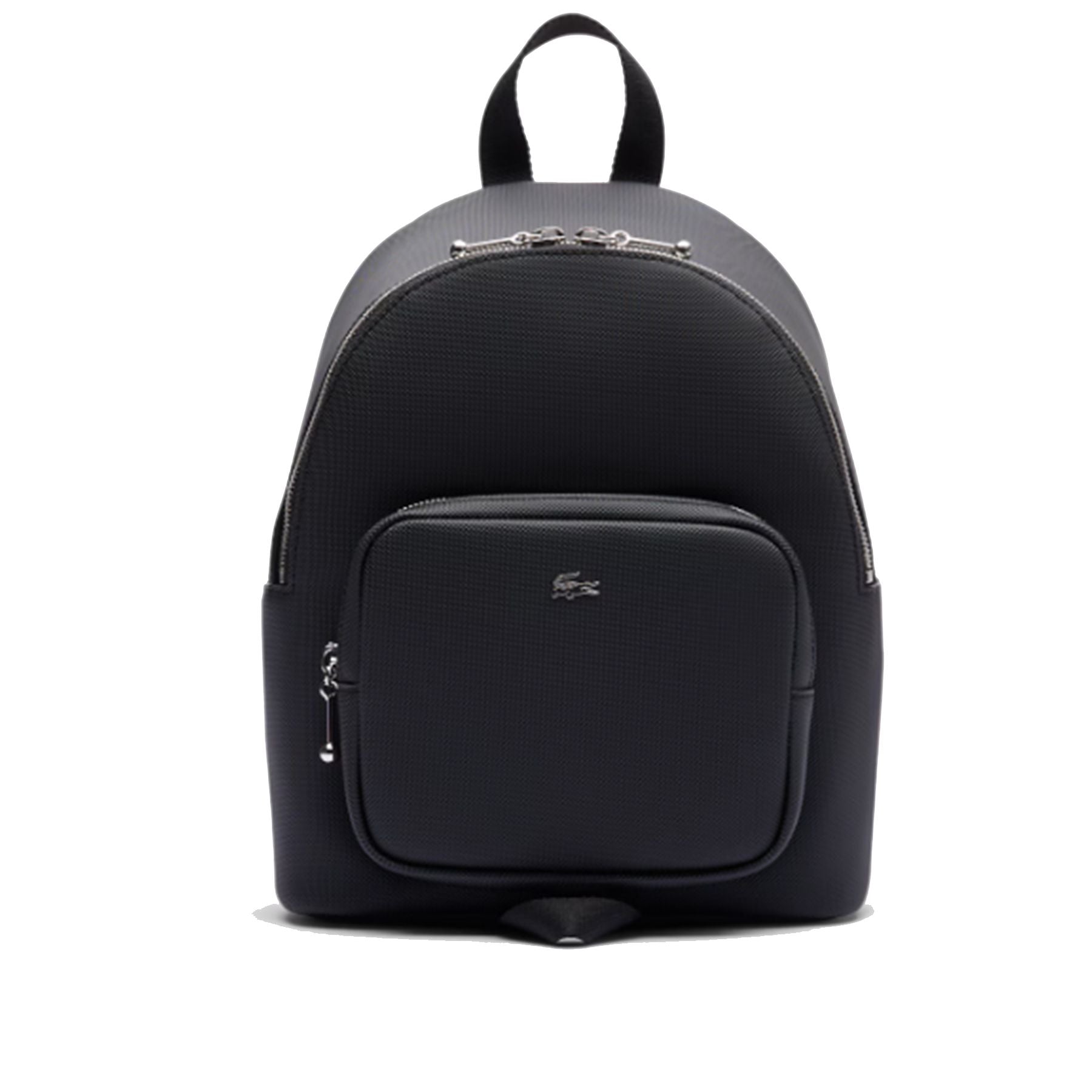 Black faux leather backpack with zip closure