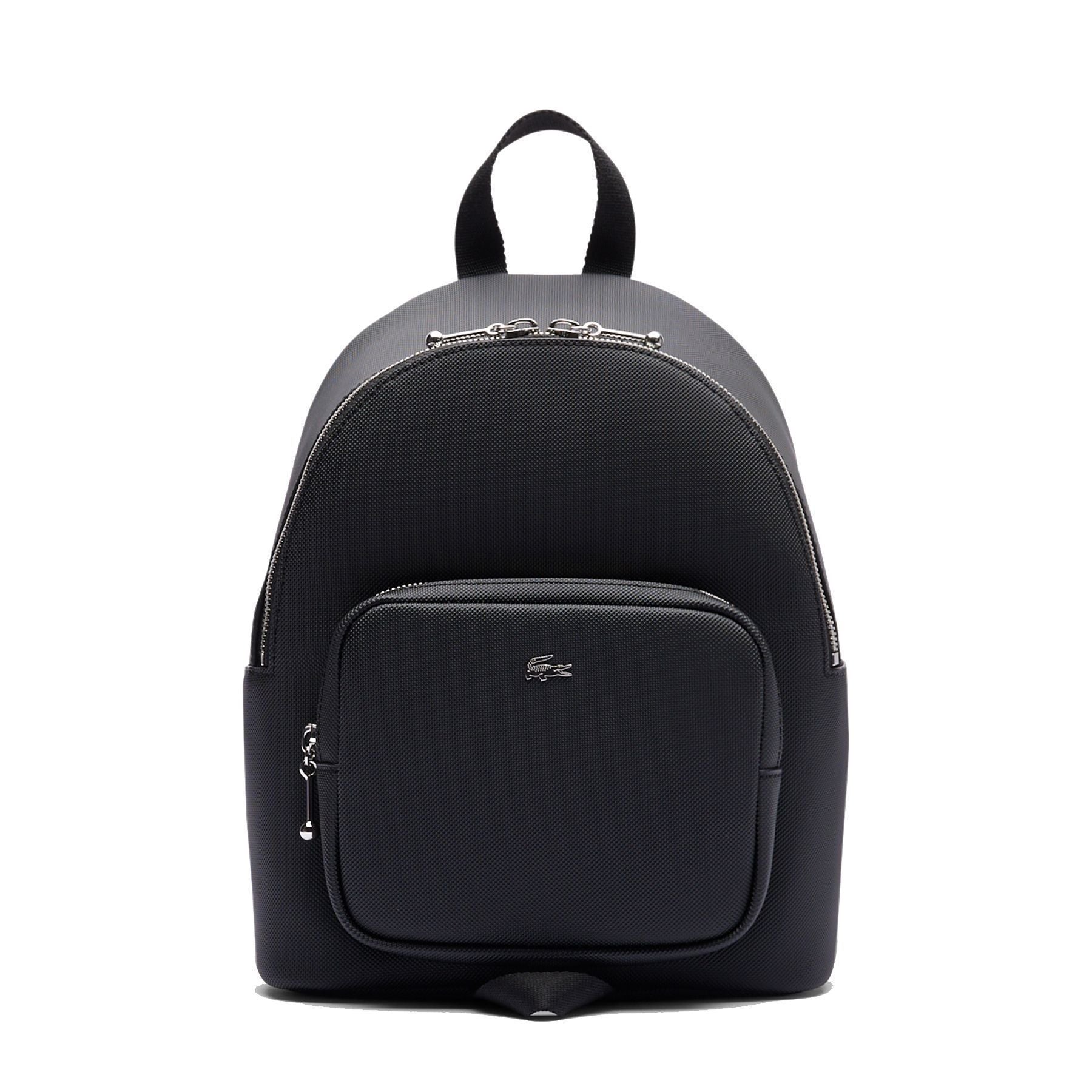 Black faux leather backpack with zip closure