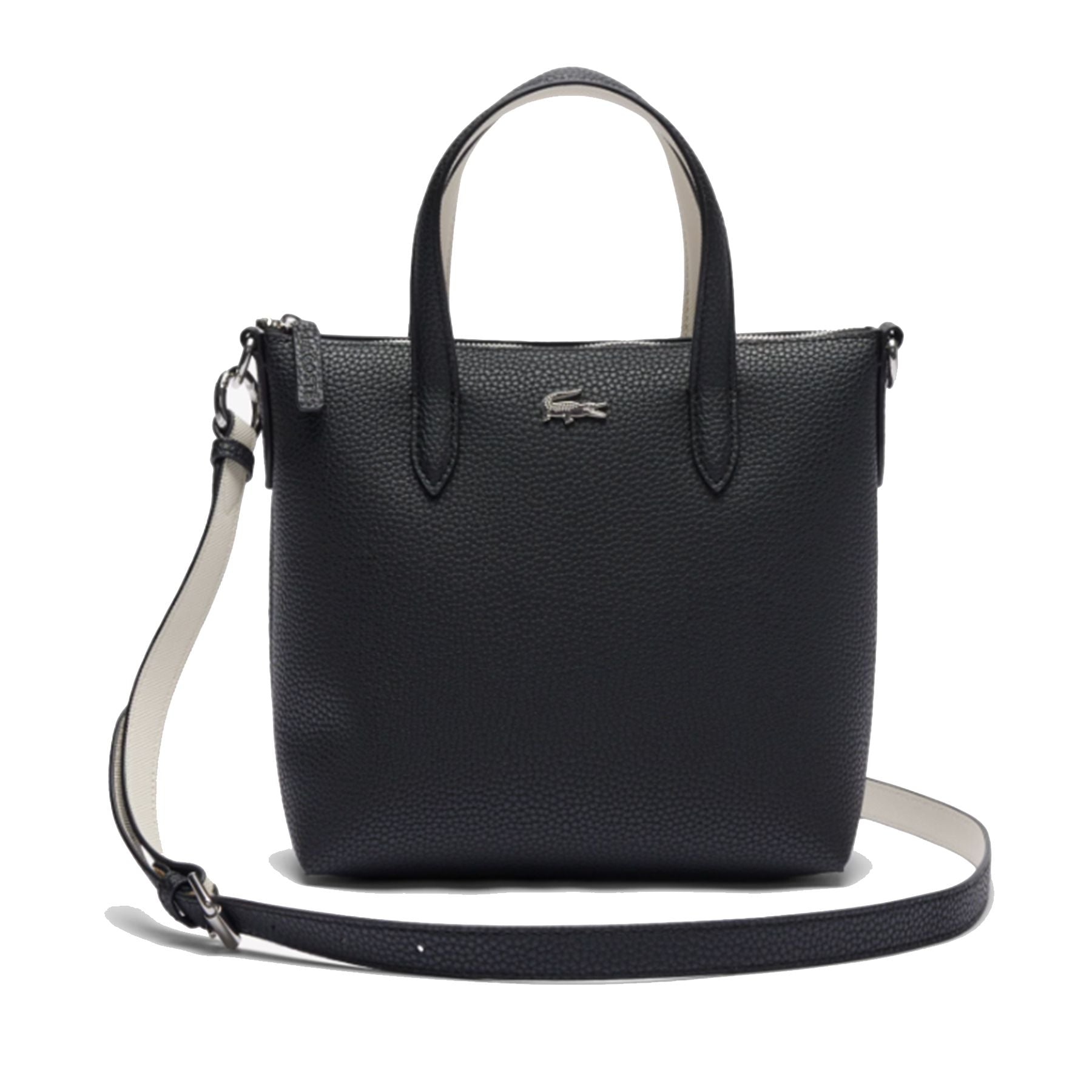 Lacoste Black Leather Bag with Metallic Logo