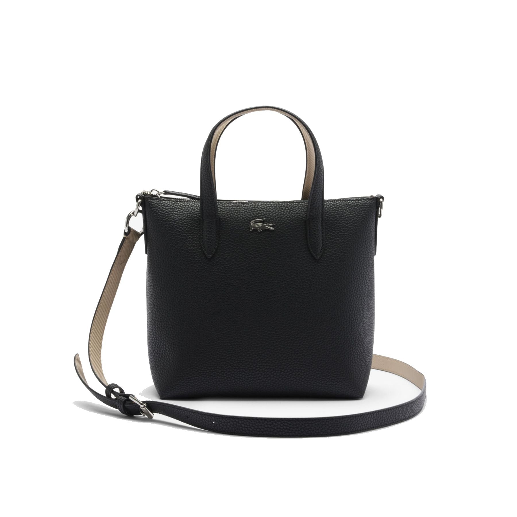 Lacoste Black Leather Bag with Metallic Logo