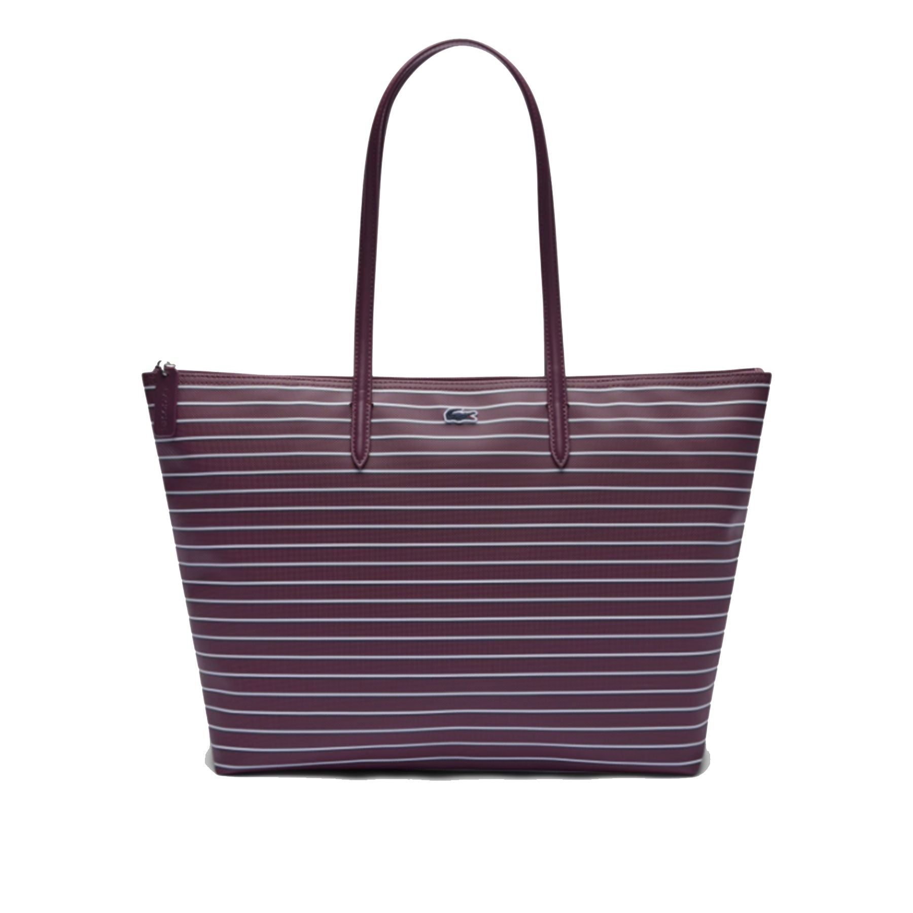 Lacoste Mini Piqué Bag with Striped Pattern, Wine Red and White