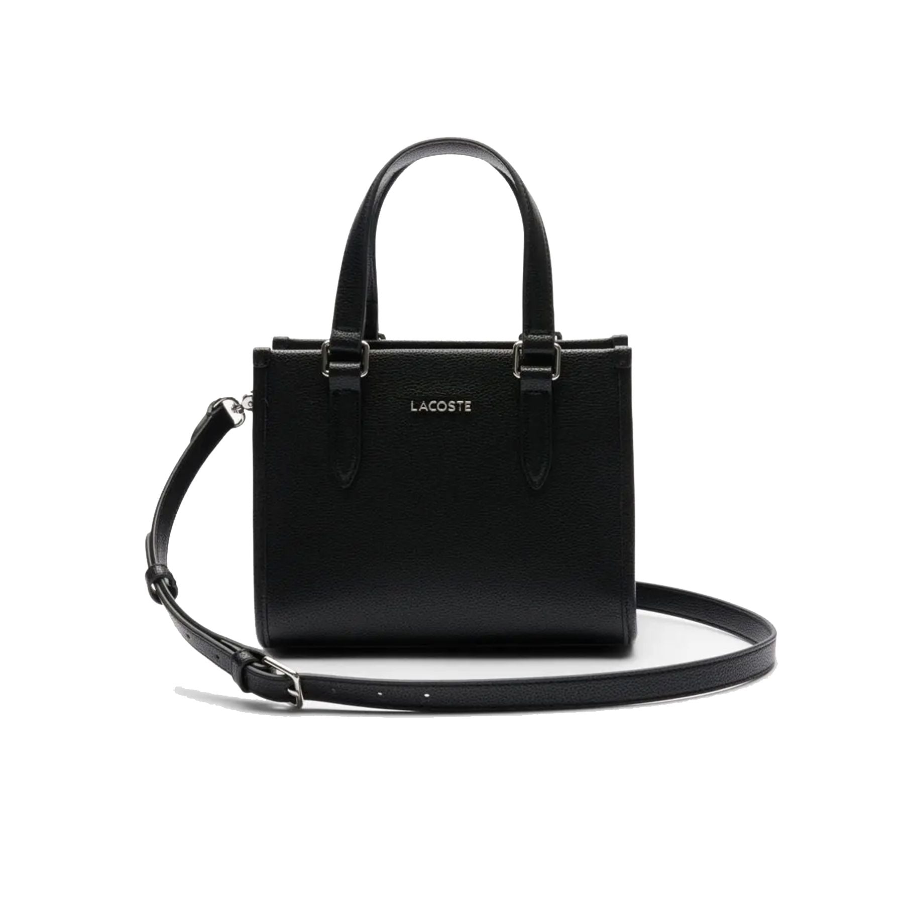 Lacoste Black Faux Leather Bag with Metallic Logo