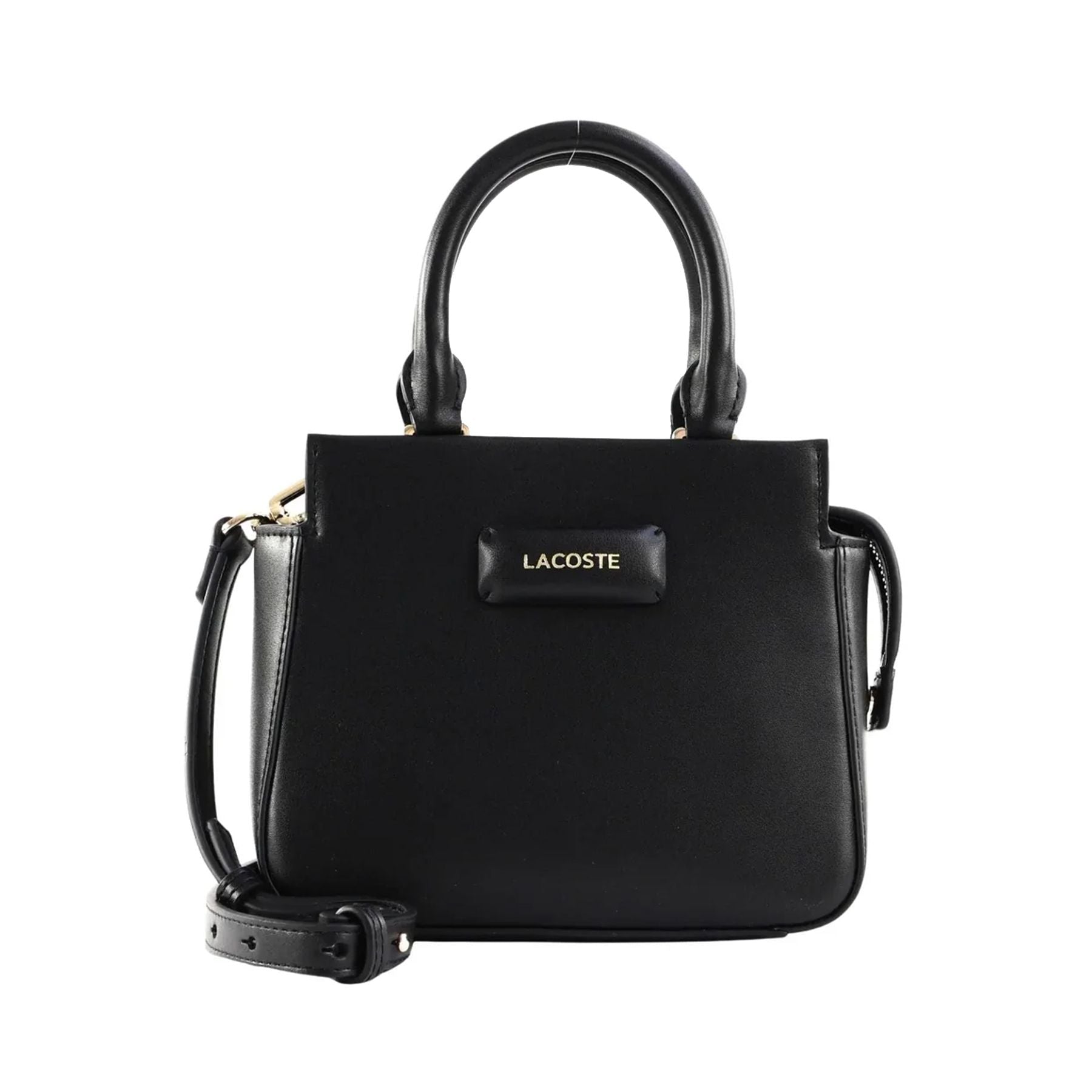 Black eco-leather bag with metallic logo