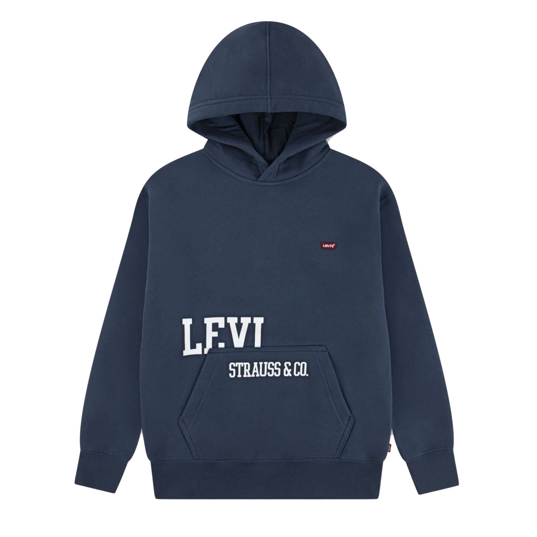 Levis Solid Blue Hoodie with Print on Pouch Pocket
