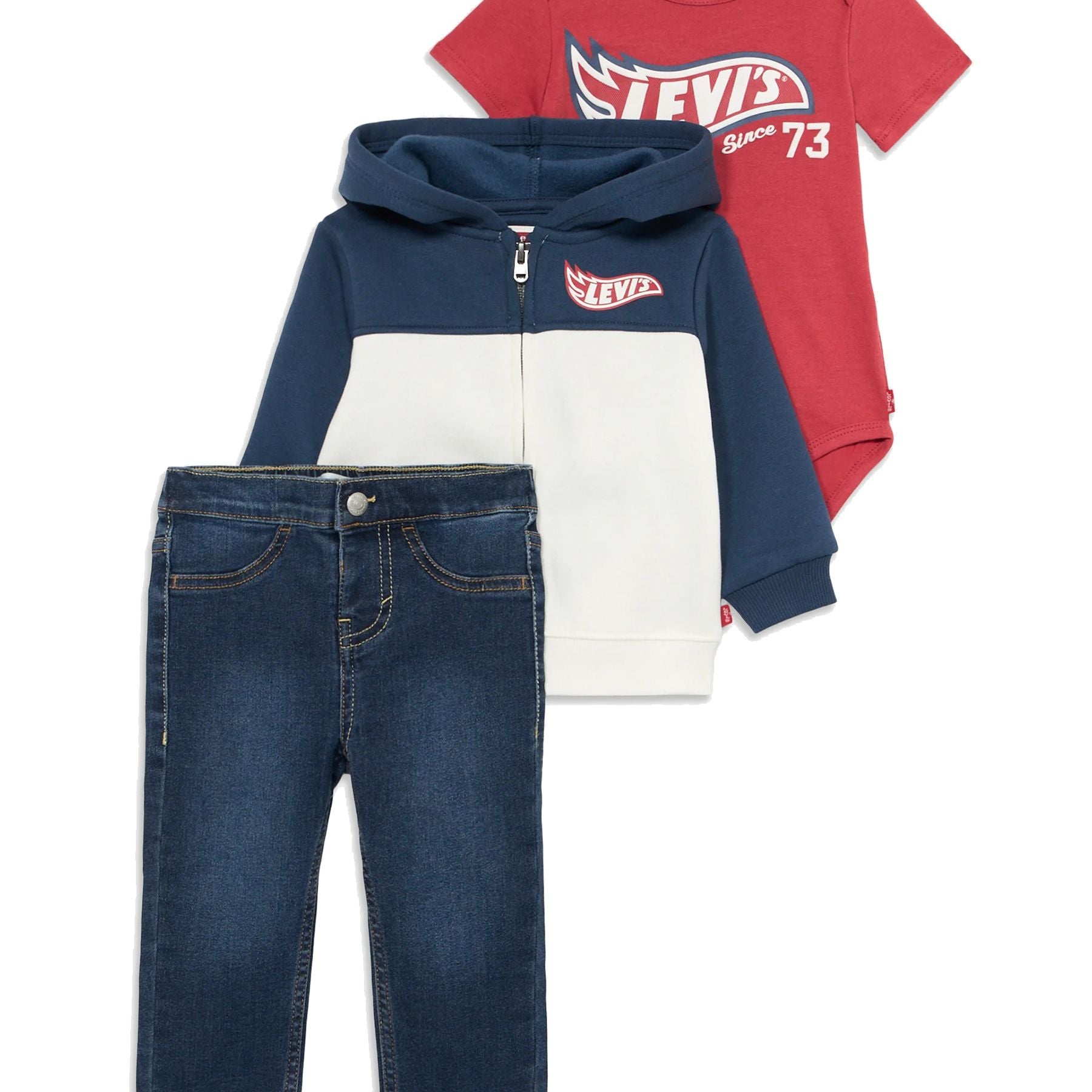 Levis Three-Piece Sports Set with Sweatshirt, Jeans, and Bodysuit