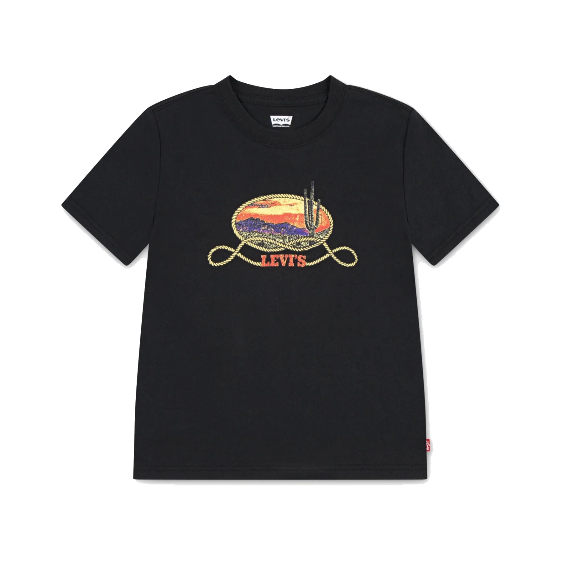 Levis Black Crew Neck T-Shirt with Cactus Print at Sunset