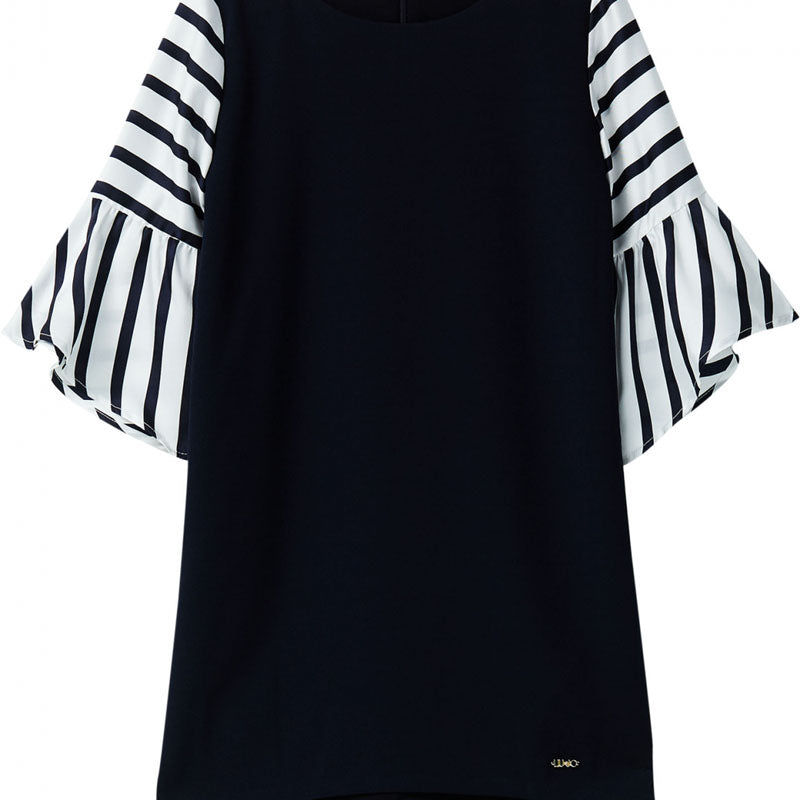 Liu Jo Solid Color Dress with Striped Sleeves