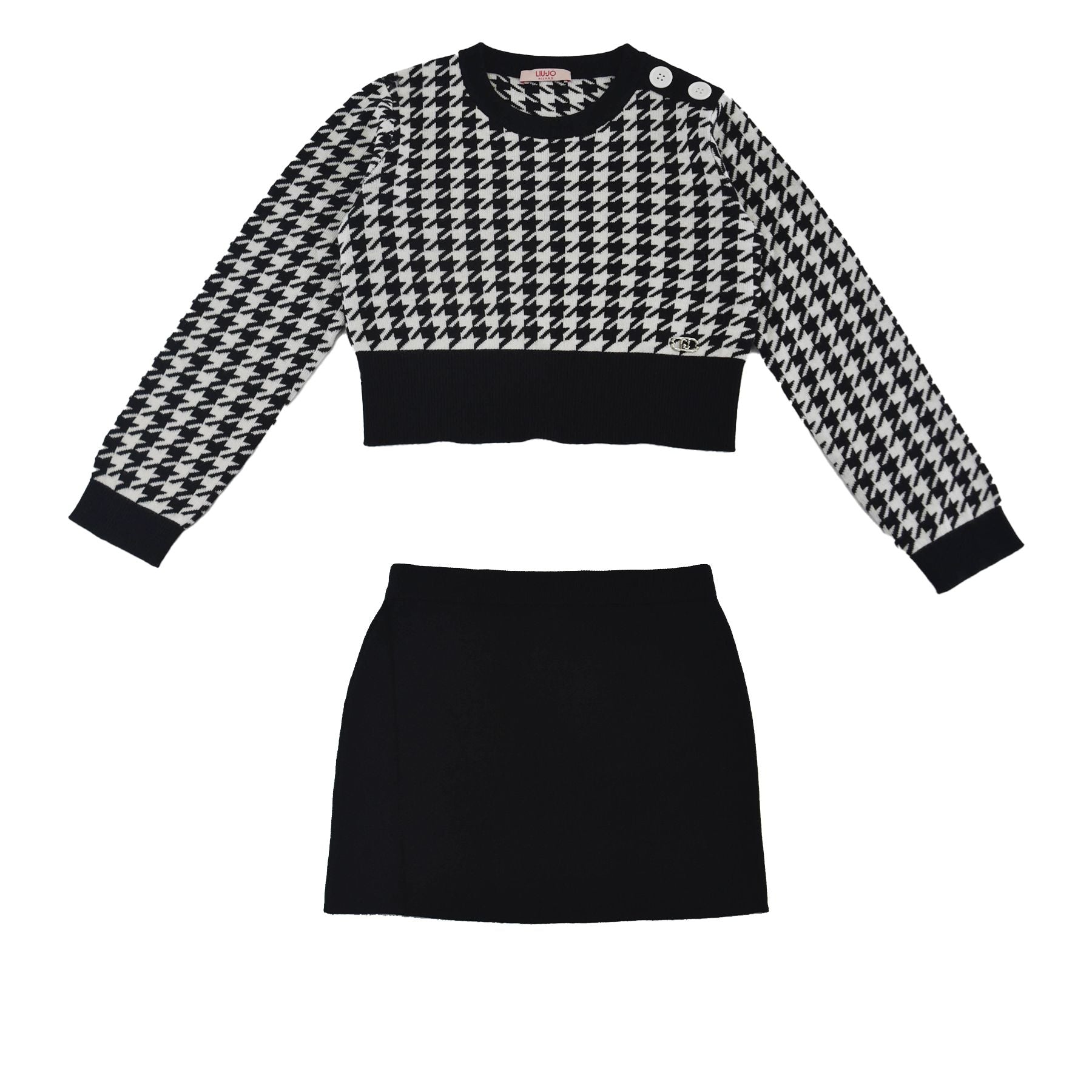Liu Jo Houndstooth Patterned Knitted Sports Outfit and Solid Color Skirt